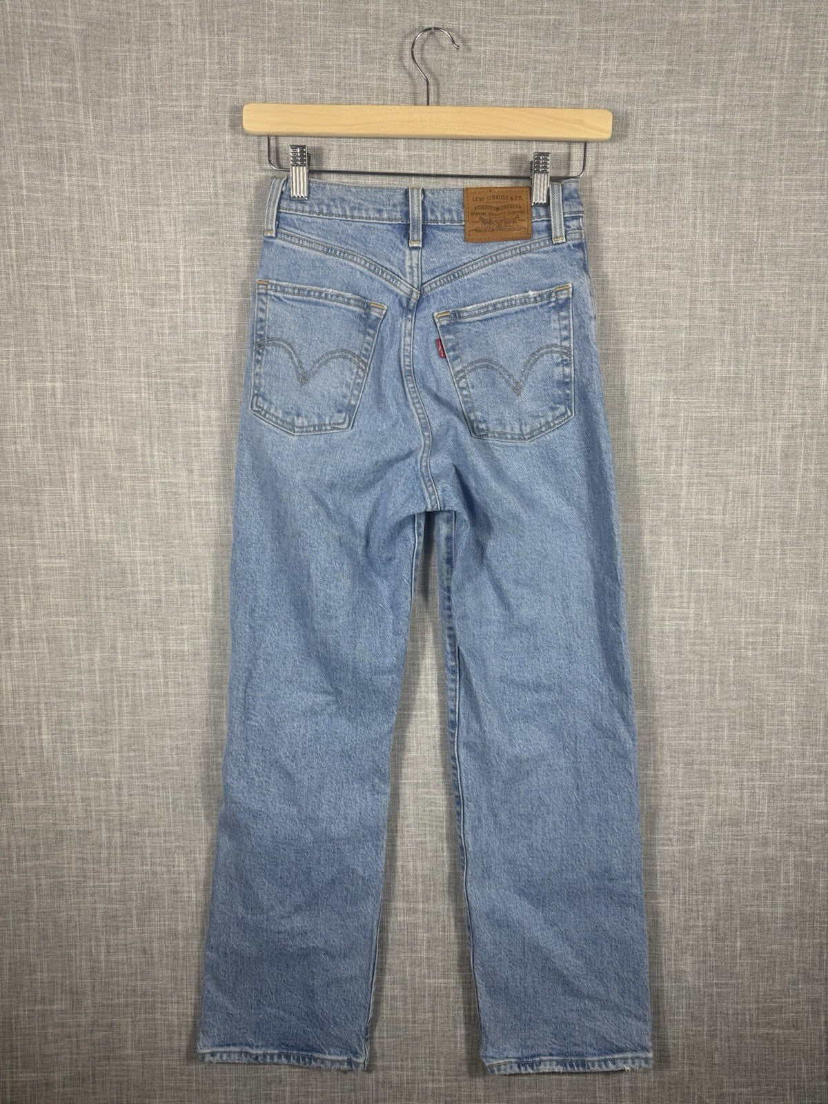 Levis Vintage Jeans Womens W24L27 Big E Ribcage Straight Distressed Light Wash