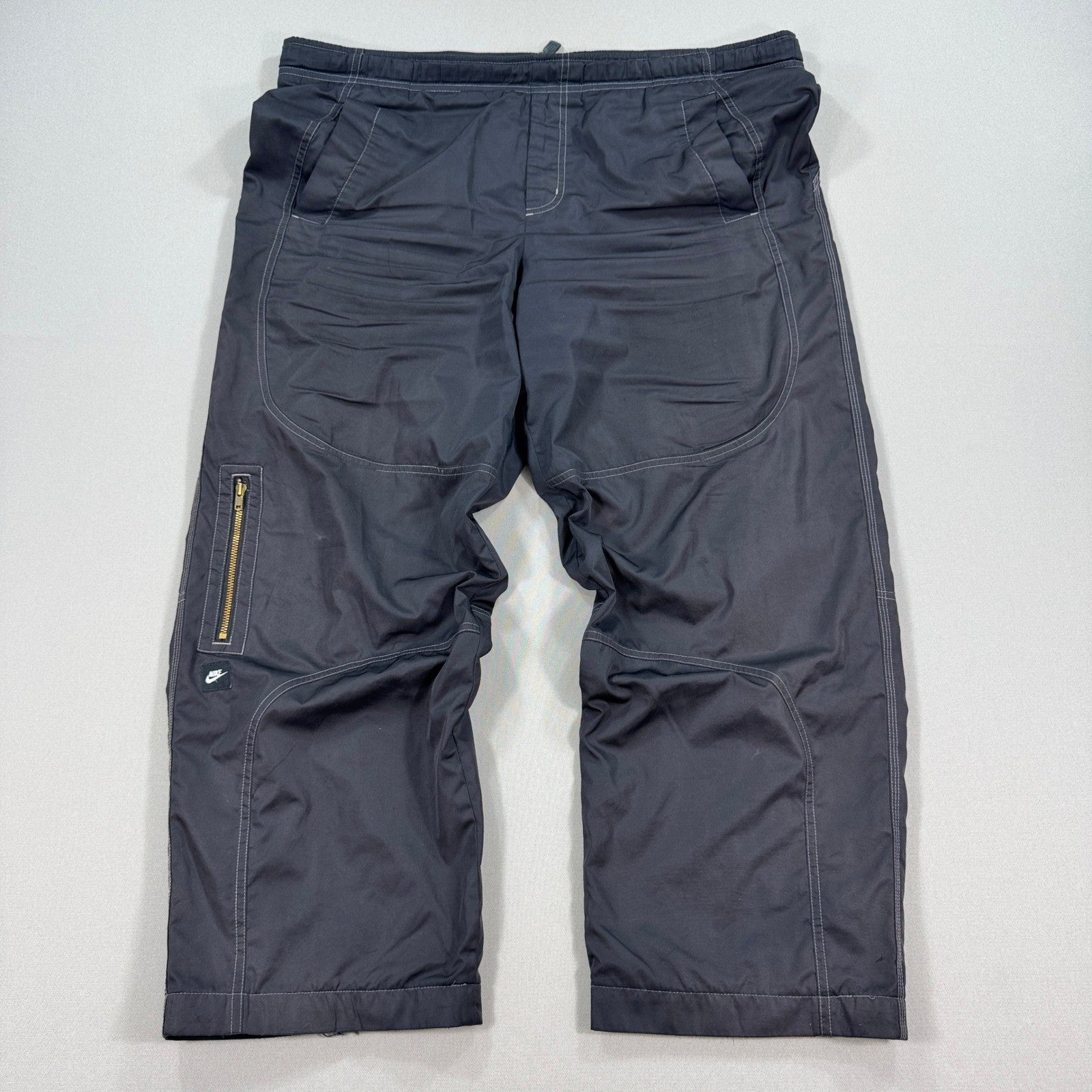 Vintage Nike Nylon Track Pants Wide Leg mens Large Windbreaker Drawstring Black