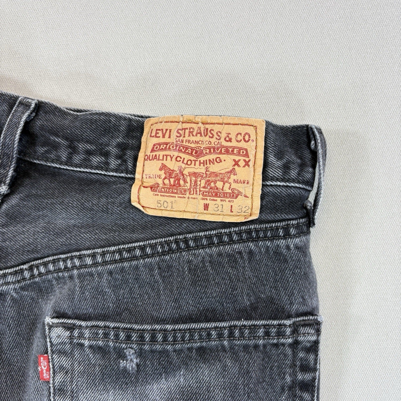 Vintage Petros Levis 501 Denim Shorts Black Distressed Womens 31x32 Made In USA