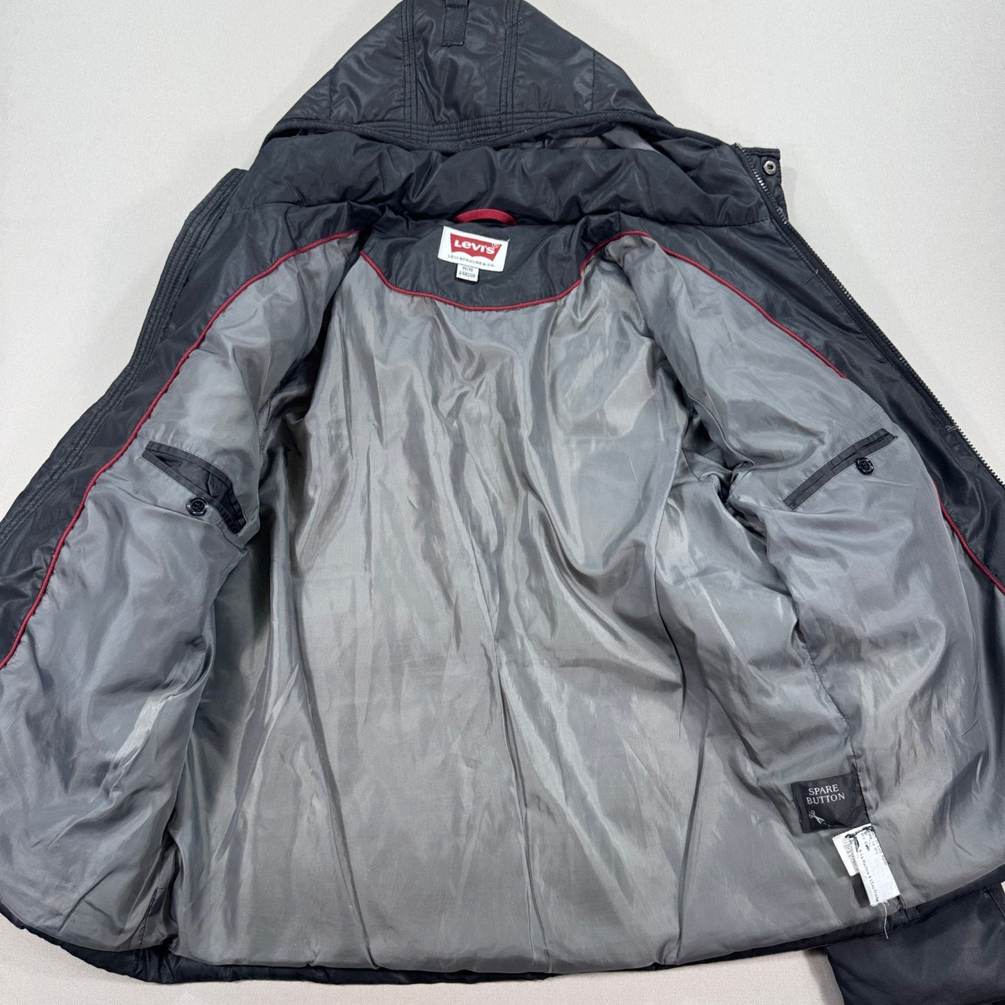 Levi Strauss Parka Jacket Hooded Puffer Quilted mens Medium Black Winter Coat