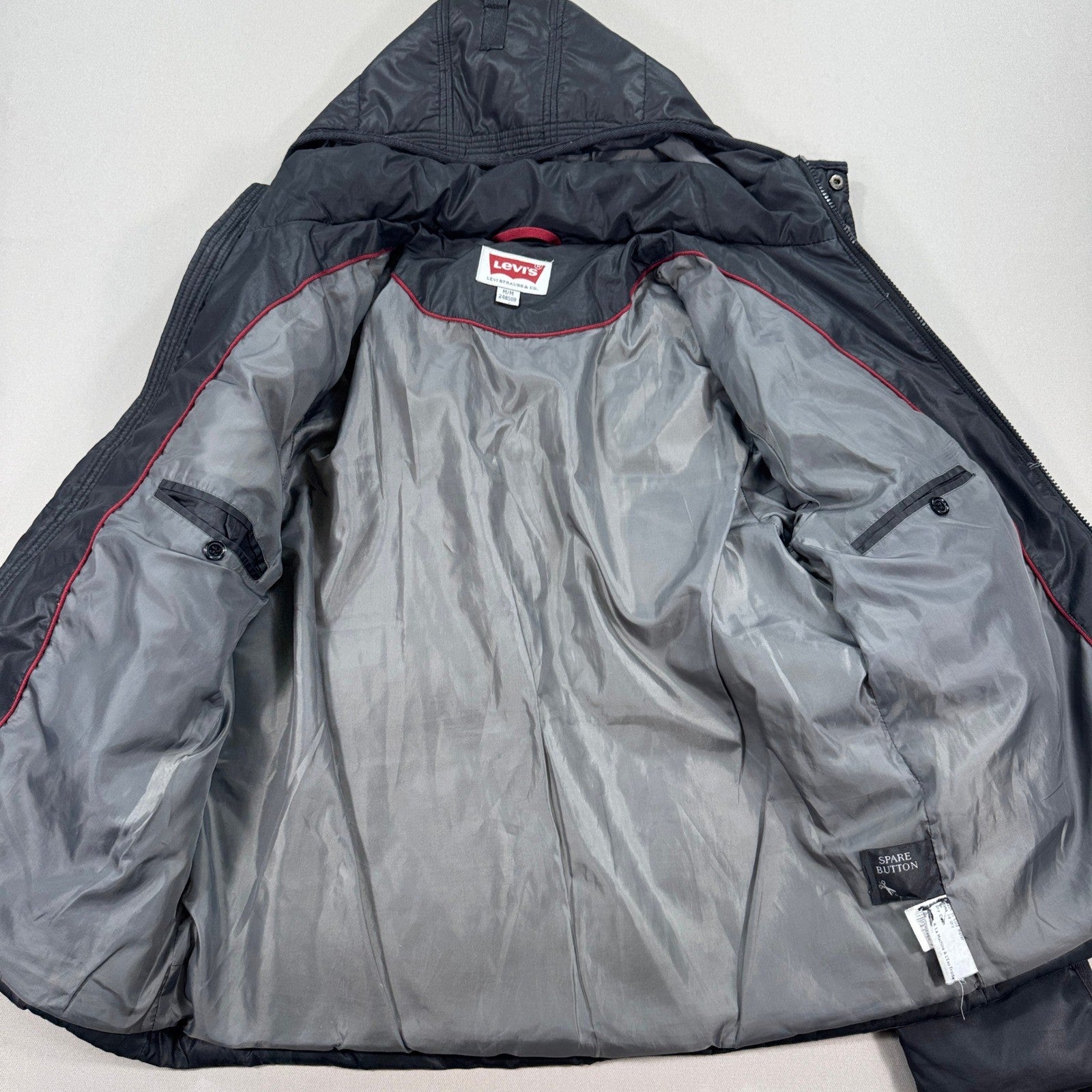 Levi Strauss Parka Jacket Hooded Puffer Quilted mens Medium Black Winter Coat