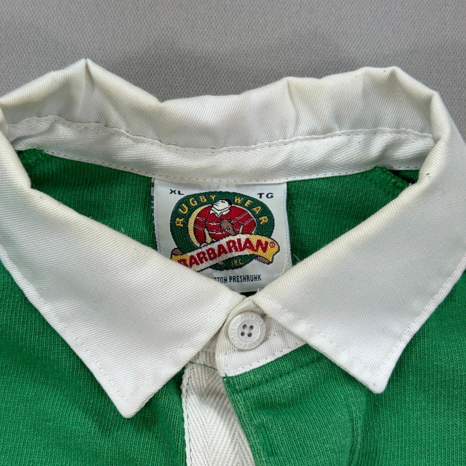 Vintage Barbarian World Rugby Wear Ireland Polo Shirt mens XL Green Long Sleeve