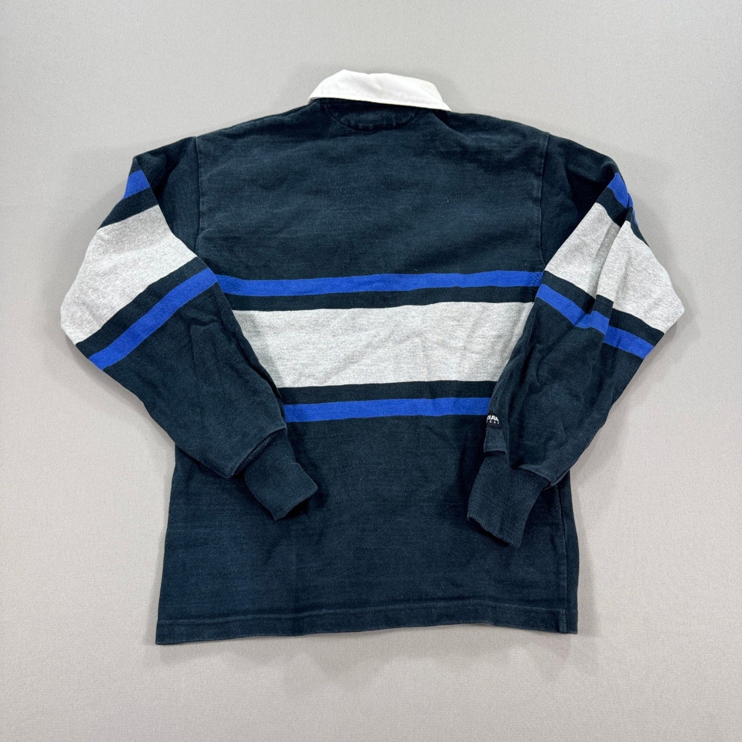 Vintage Barbarian Rugby Wear Polo Shirt Mens XS Blue White Stripe Made In Canada