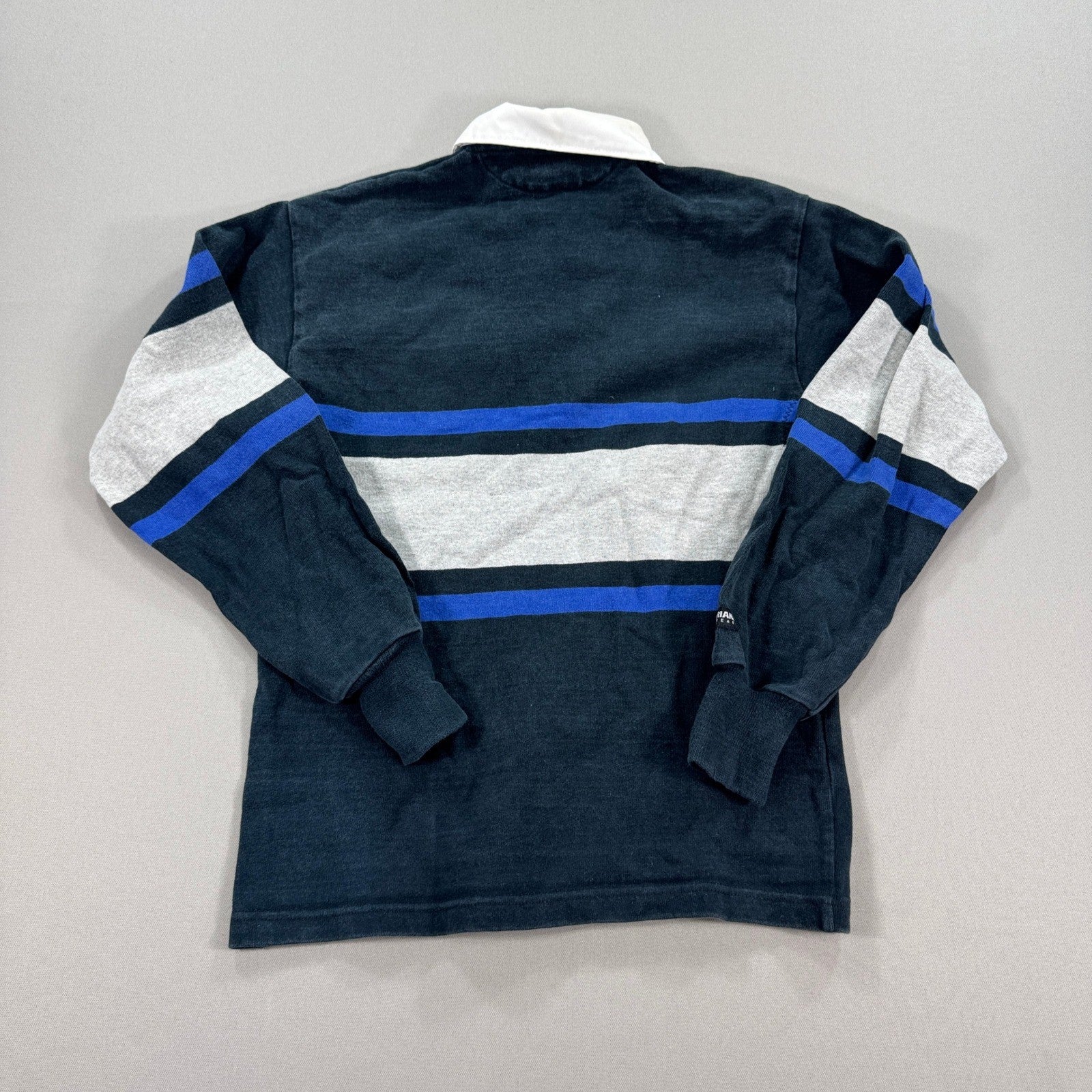 Vintage Barbarian Rugby Wear Polo Shirt Mens XS Blue White Stripe Made In Canada