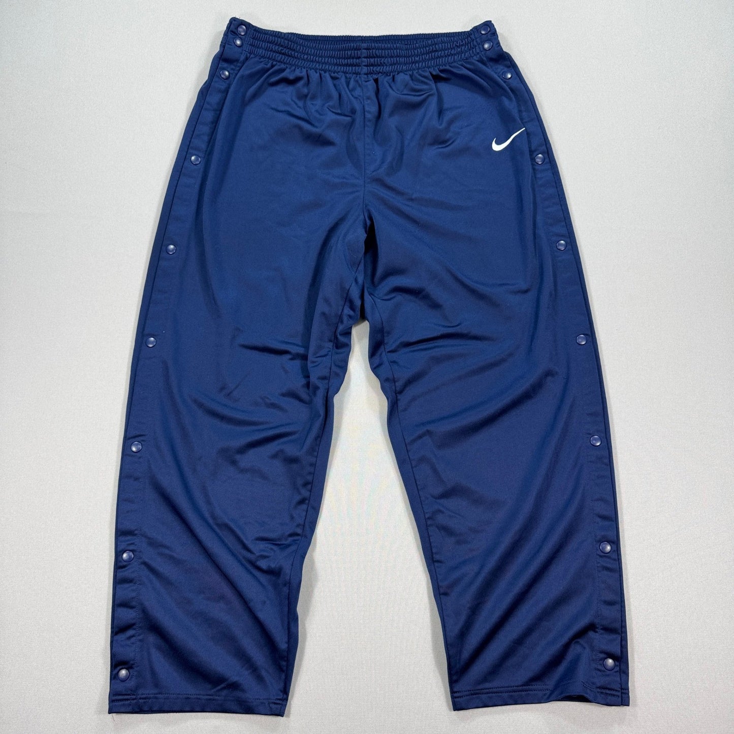 Vintage Nike Tearaway Track Pants Snap Button mens 2XL Navy Blue Baggy Wide Leg