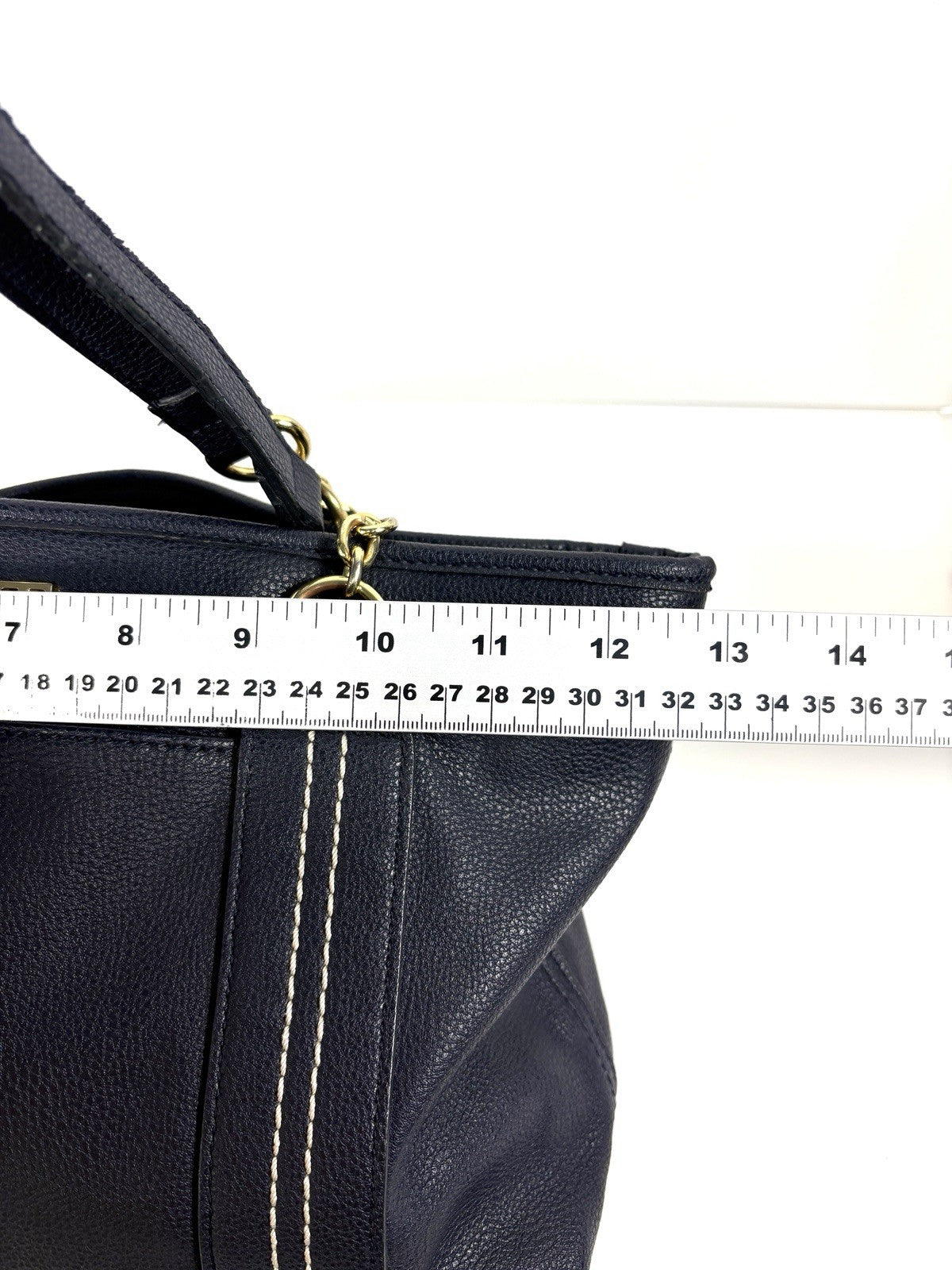 TOMMY HILFIGER Womens Black Leather Handbag Shopper Medium Satchel Tote Bag