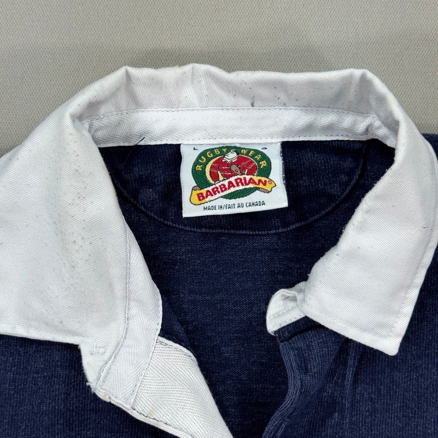 Vintage Barbarian Rugby Polo Shirt Rams NFL mens Large Blue Long Sleeve Canada