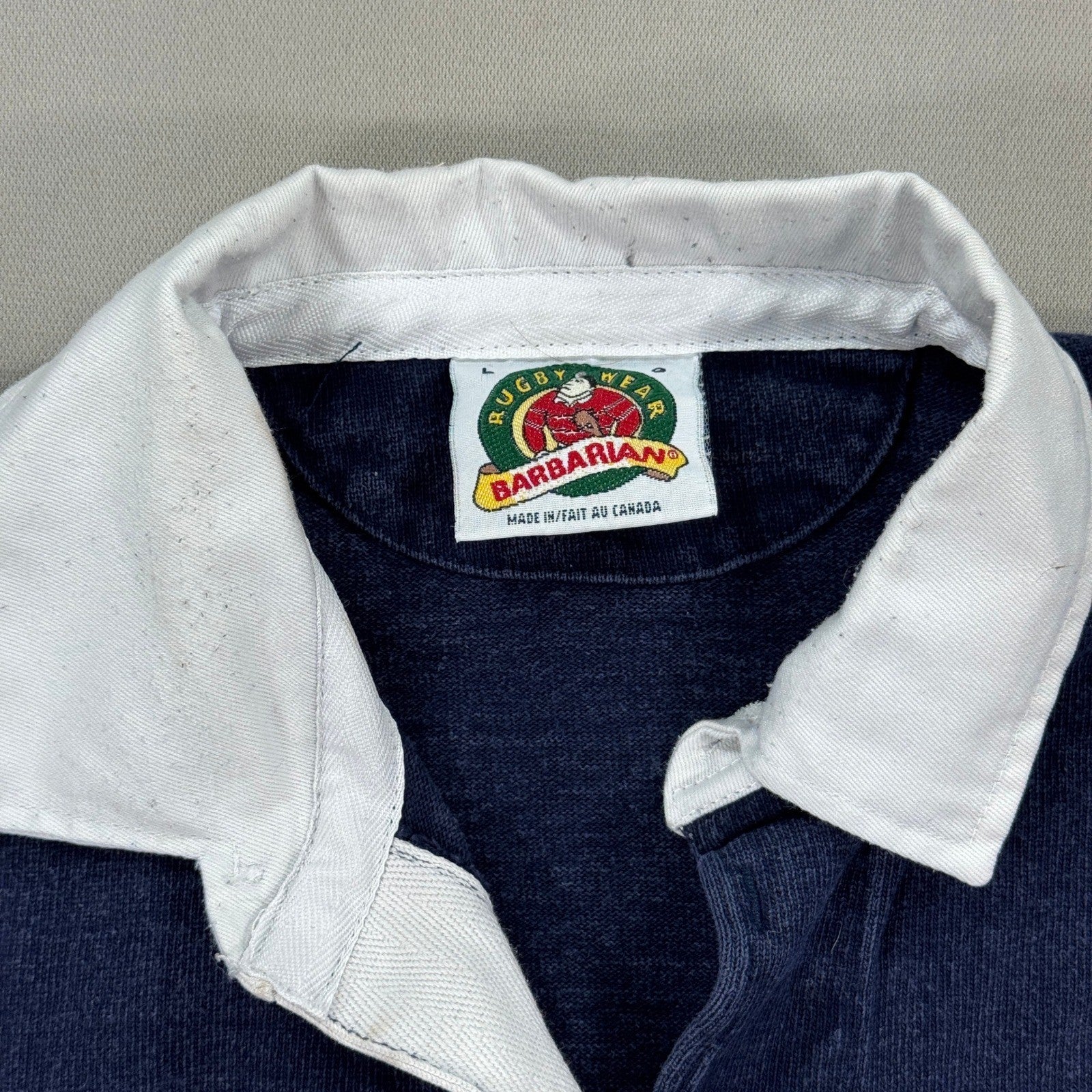 Vintage Barbarian Rugby Polo Shirt Rams NFL mens Large Blue Long Sleeve Canada