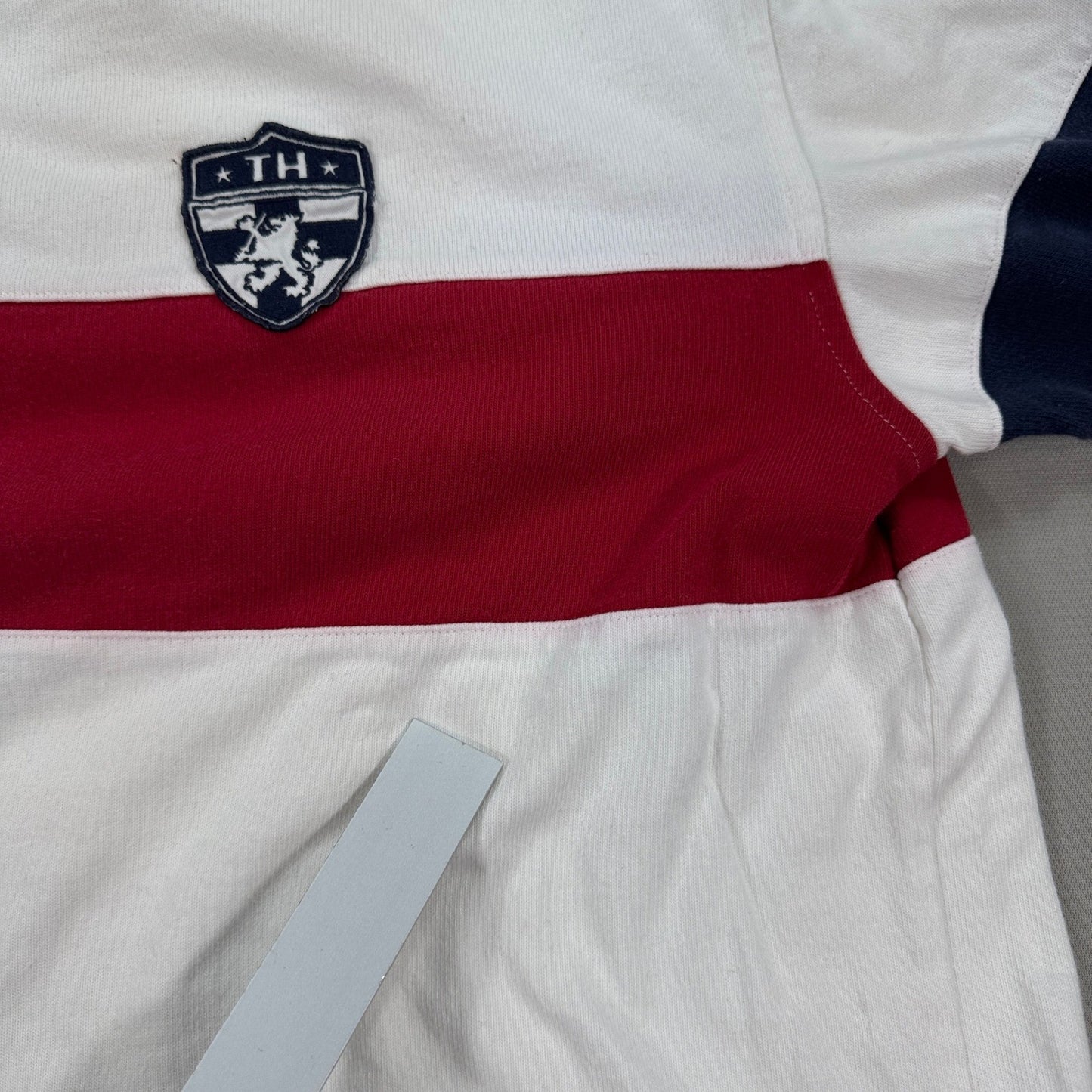 Vintage Tommy Hilfiger Rugby Polo Shirt Long Sleeve mens 2XL White Red Striped