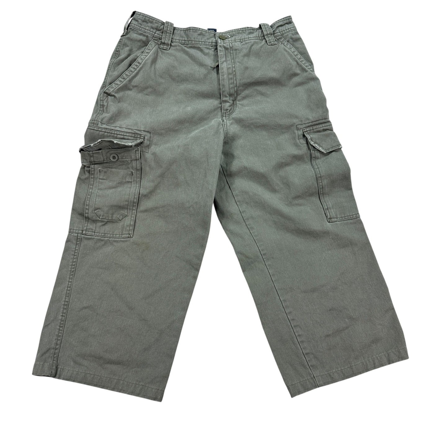 Aeropostale A87 Capri Pants Men's 34x32 Olive Green Cargo Pockets Wide Leg