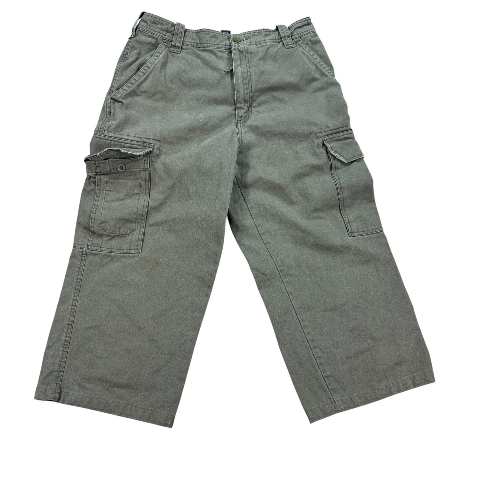 Aeropostale A87 Capri Pants Men's 34x32 Olive Green Cargo Pockets Wide Leg