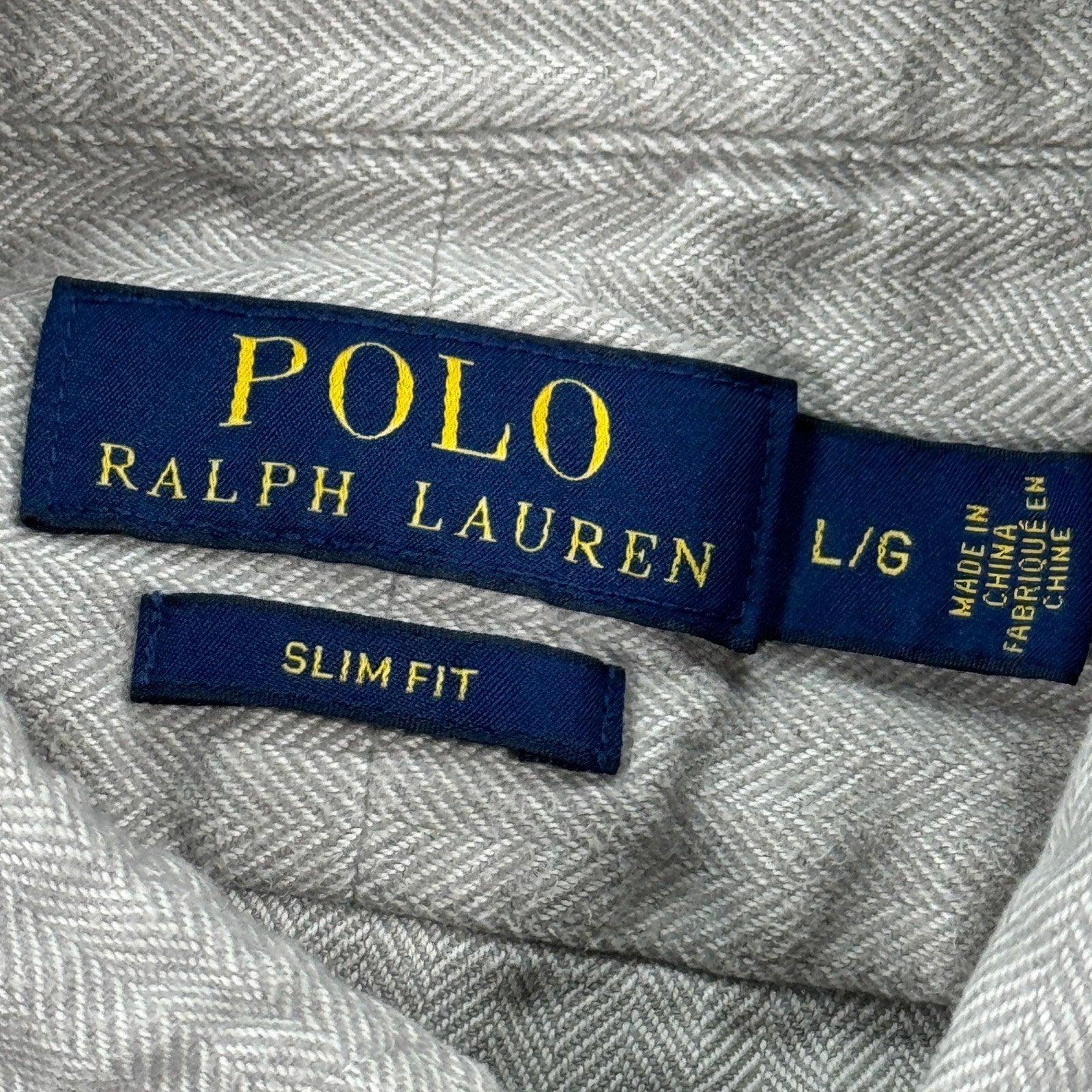 Polo Ralph Lauren Shirt mens Large Slim Fit Herringbone Long Sleeve Button Up
