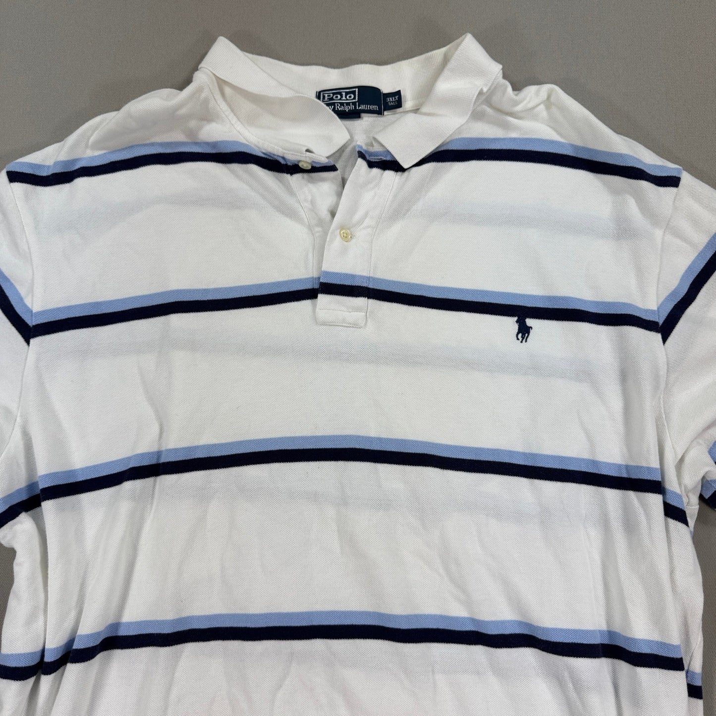 Polo Ralph Lauren Polo Shirt mens 3XLT Ivory Blue Striped Cotton Pony Classic