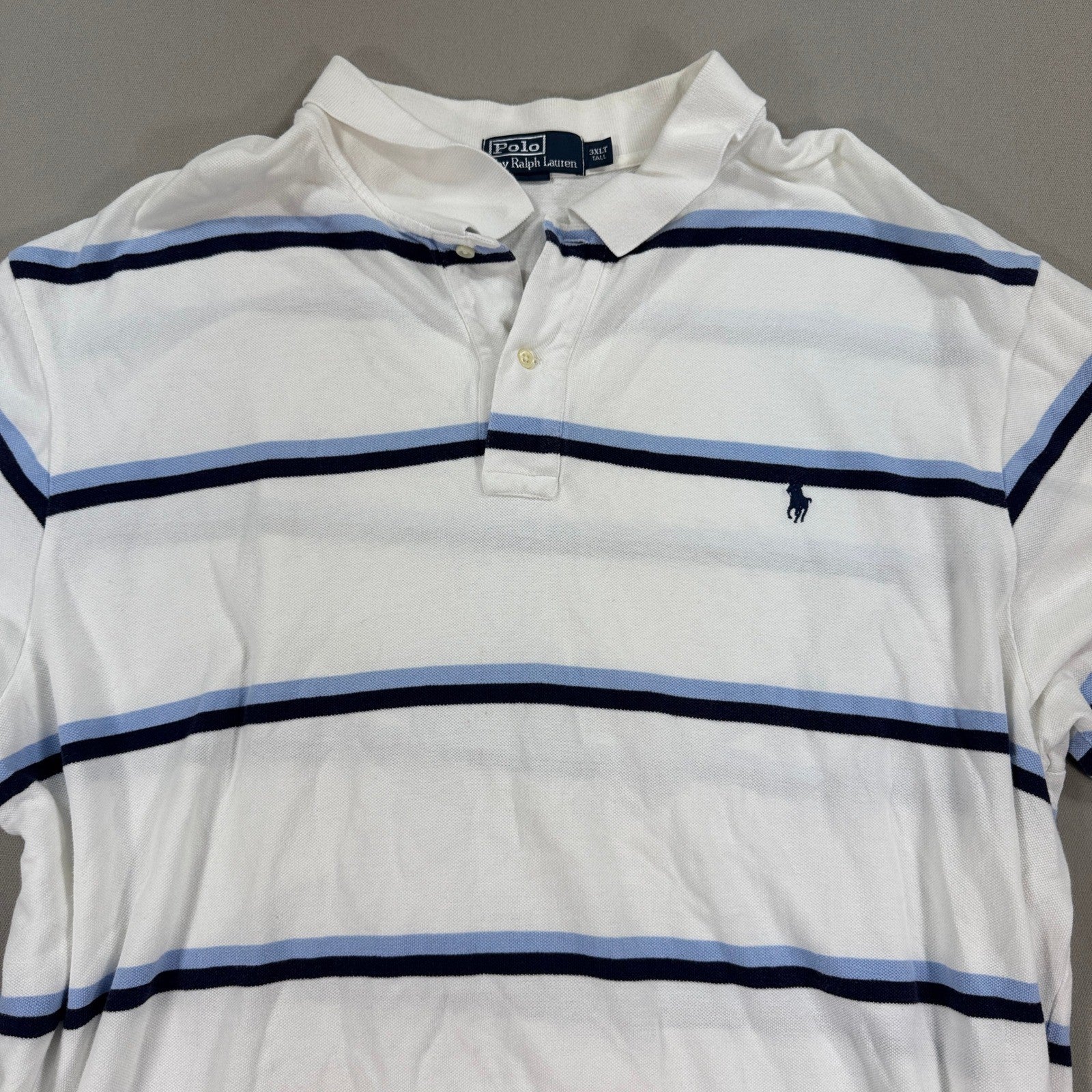Polo Ralph Lauren Polo Shirt mens 3XLT Ivory Blue Striped Cotton Pony Classic