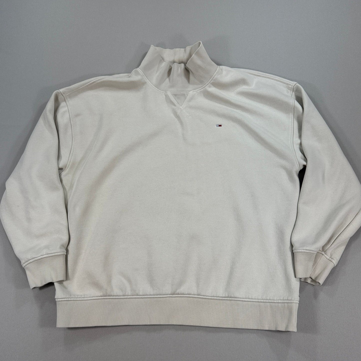 Tommy Jeans Pullover Mock Neck Sweatshirt Beige Logo Minimalist mens 2XL