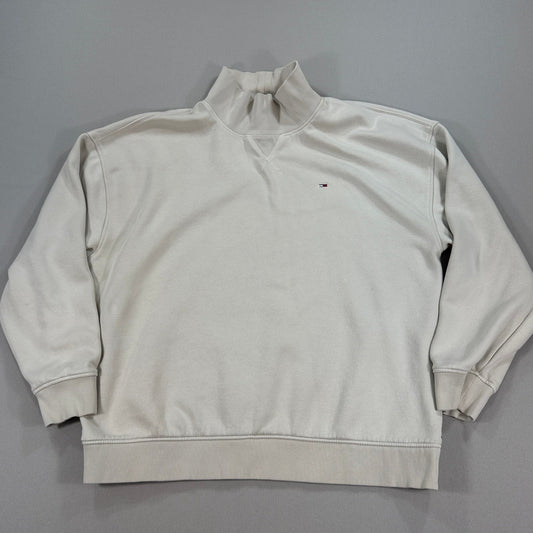 Tommy Jeans Pullover Mock Neck Sweatshirt Beige Logo Minimalist mens 2XL