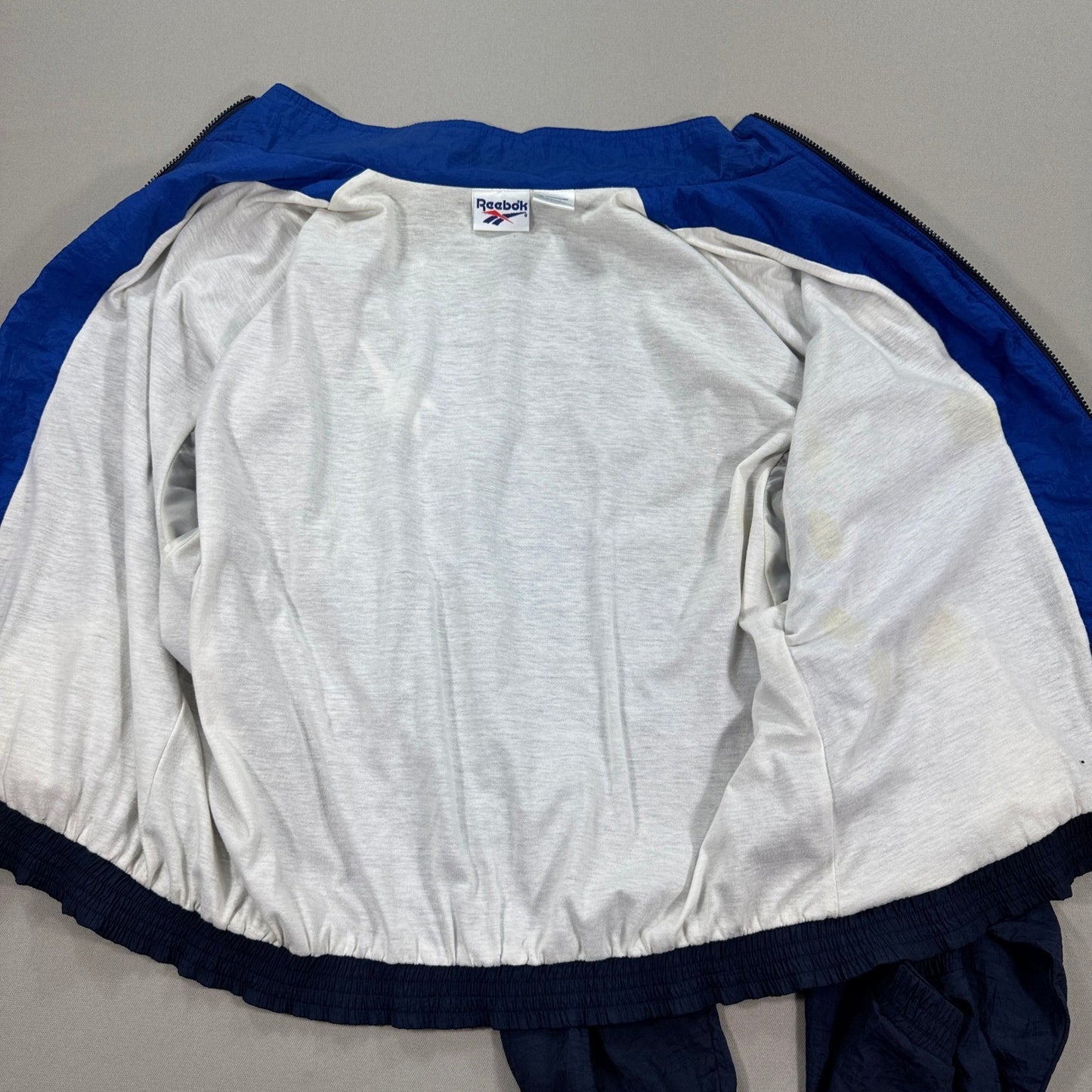 Vintage 90s Reebok Track Jacket mens Large Blue Full Zip Windbreaker Nylon