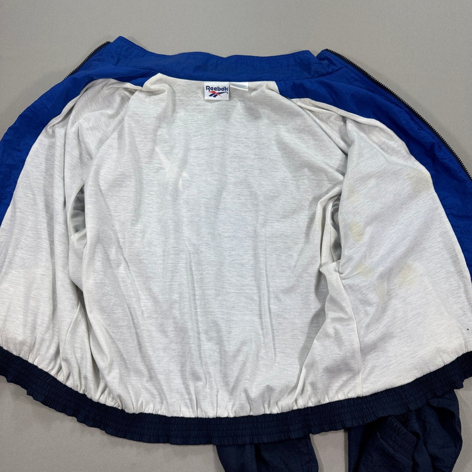 Vintage 90s Reebok Track Jacket mens Large Blue Full Zip Windbreaker Nylon