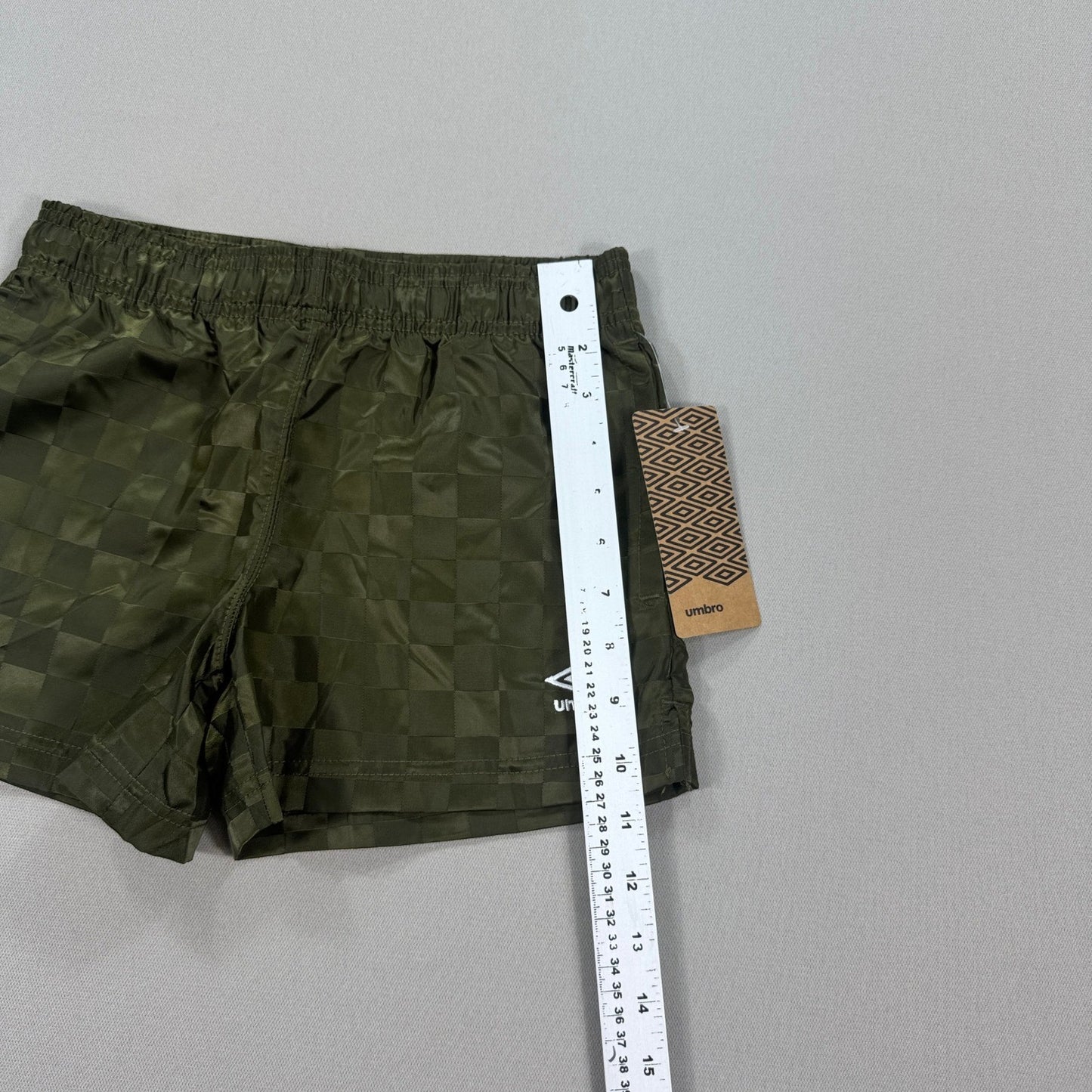 NEW Umbro Soccer Shorts Womens Small Burnt Olive Checkered Stretch Waistband