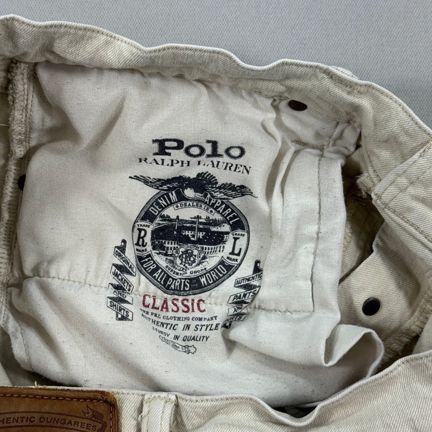 Polo Ralph Lauren Jeans Mens 36x34 Beige Dungerees Pants Straight Leg