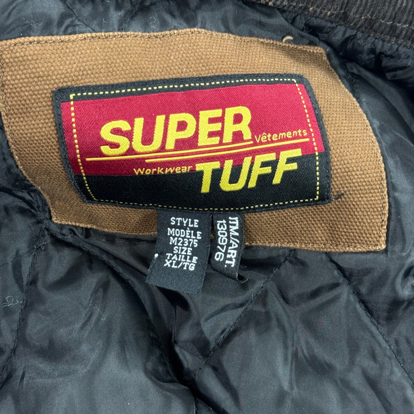 Super Tuff Work Jacket Men's XL Brown Duck Canvas Quilted Hooded Barn Coat Lined