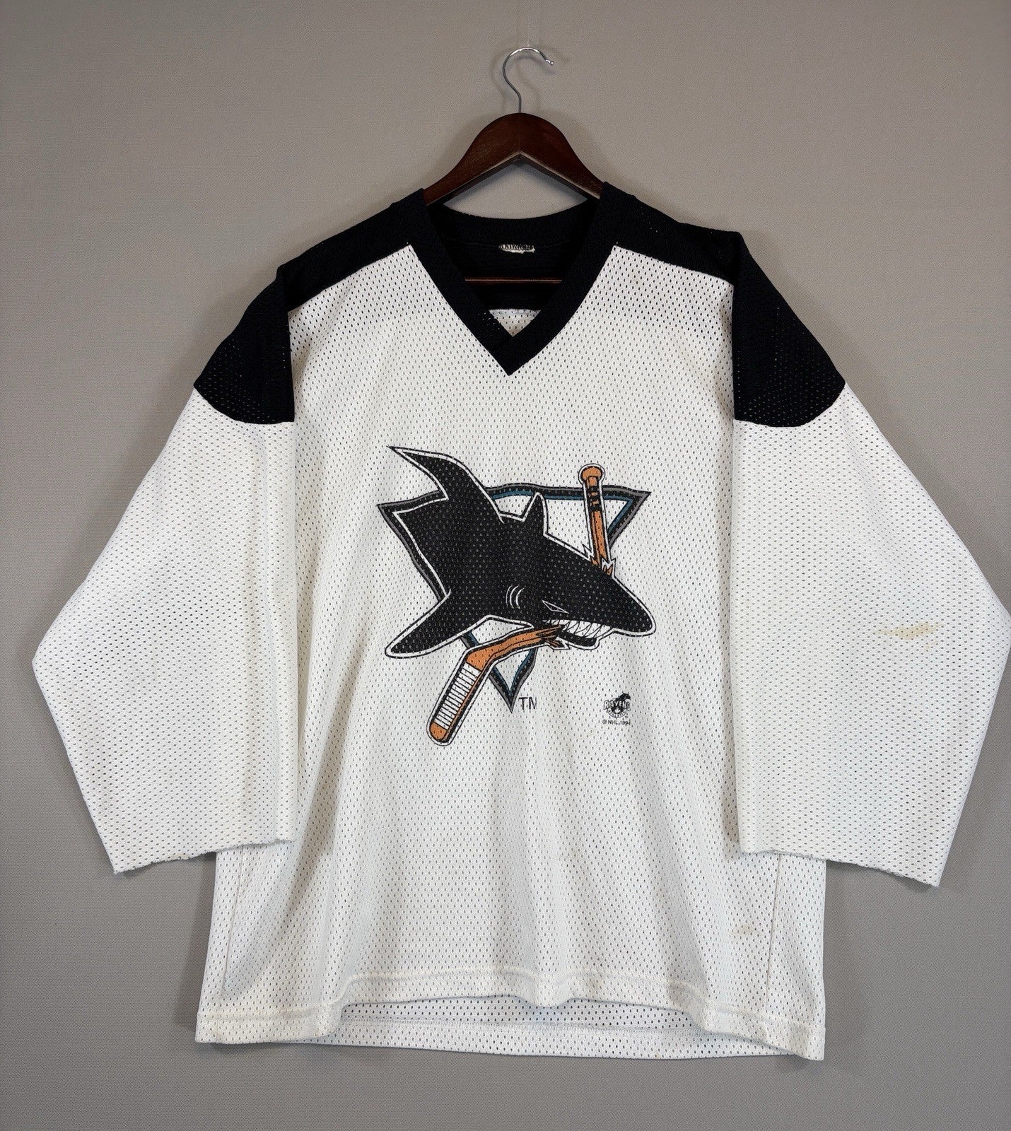 Vintage 1994 San Jose Sharks Ravens Jersey mens XL White Cut off sleeves