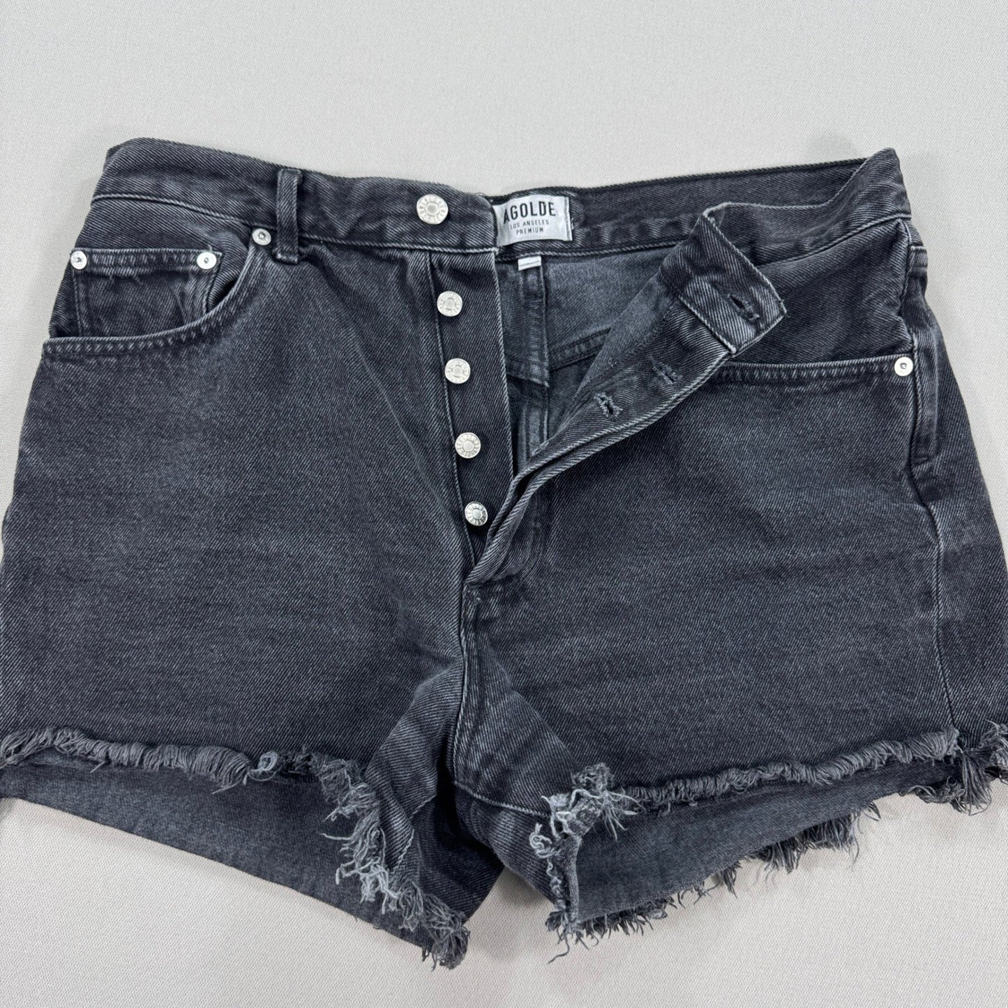 AGOLDE Cutoff Denim Shorts Womens Size 31 High Rise Distressed Button Fly