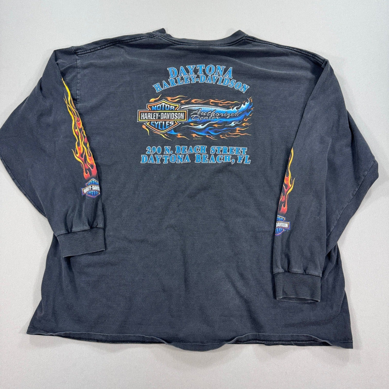 Vintage Harley Davidson T-Shirt mens 3XL Black Flames Sleeves Daytona Beach USA