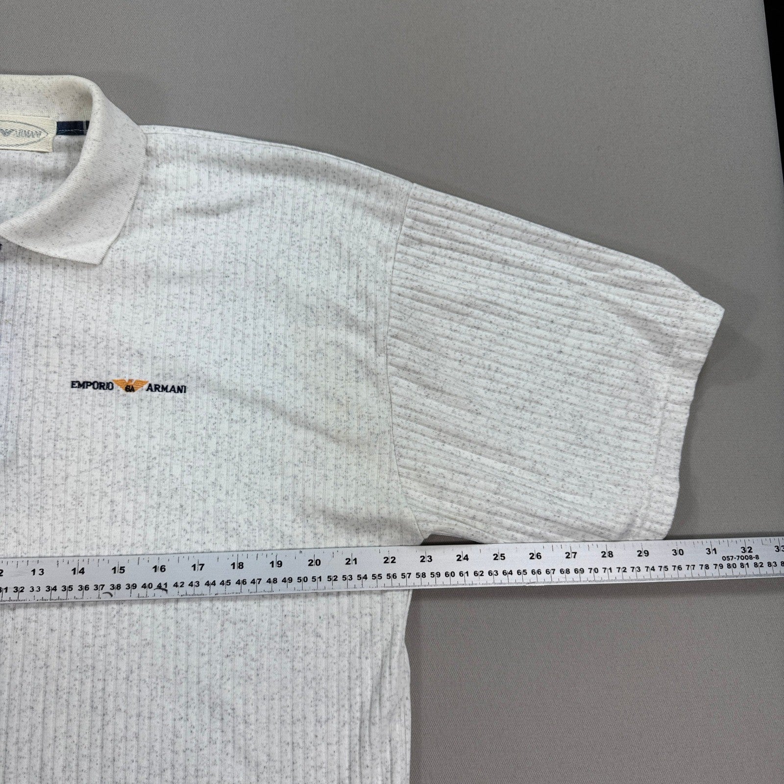 Vintage Emporio Armani Polo Shirt Ribbed mens Large White Collared Short Sleeve