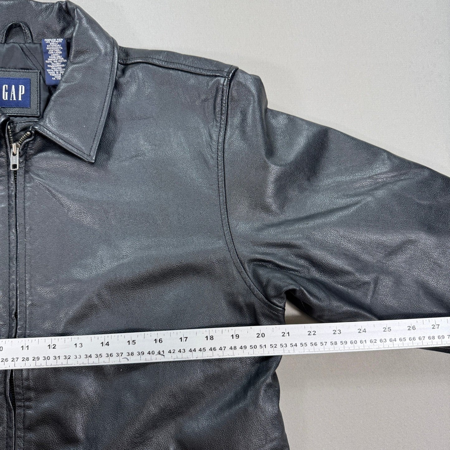 Vintage Gap Genuine Leather Jacket Mens 2XL Black Full Zip Pockets Y2K