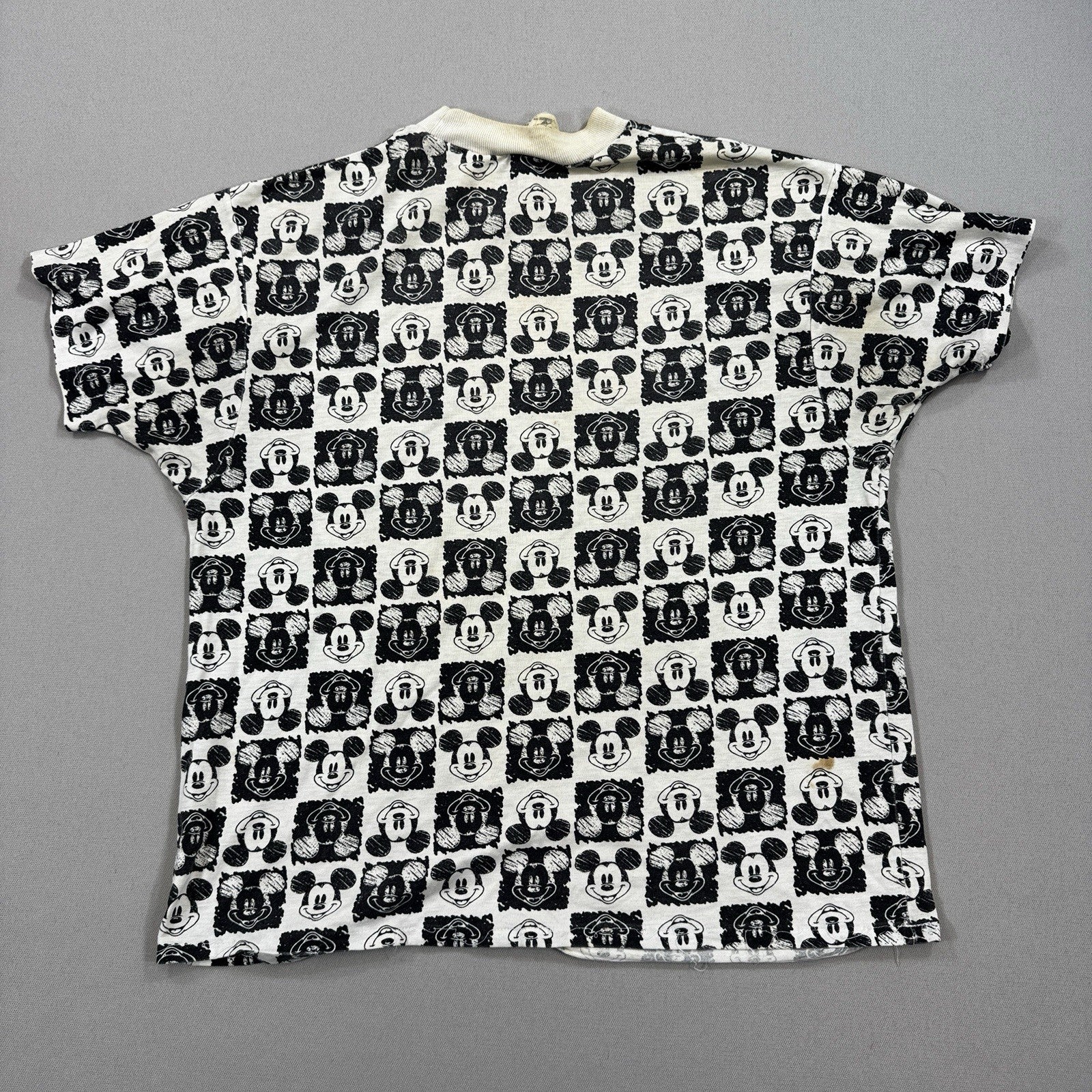 Vintage 90's Mickey Mouse Shirt Womens Small Black White Graphic Checkered