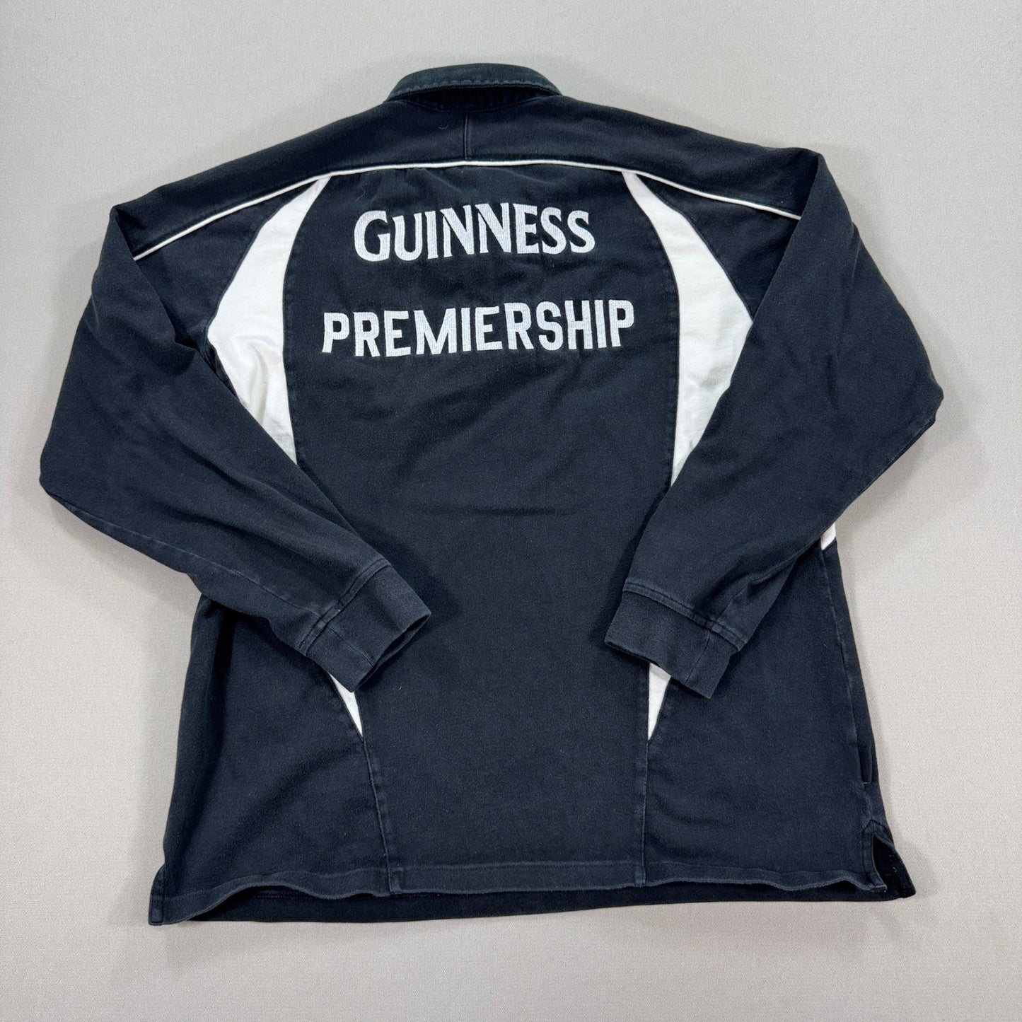Guinness Premiership Rugby Shirt Men's Large Black Long Sleeve Cotton Traders