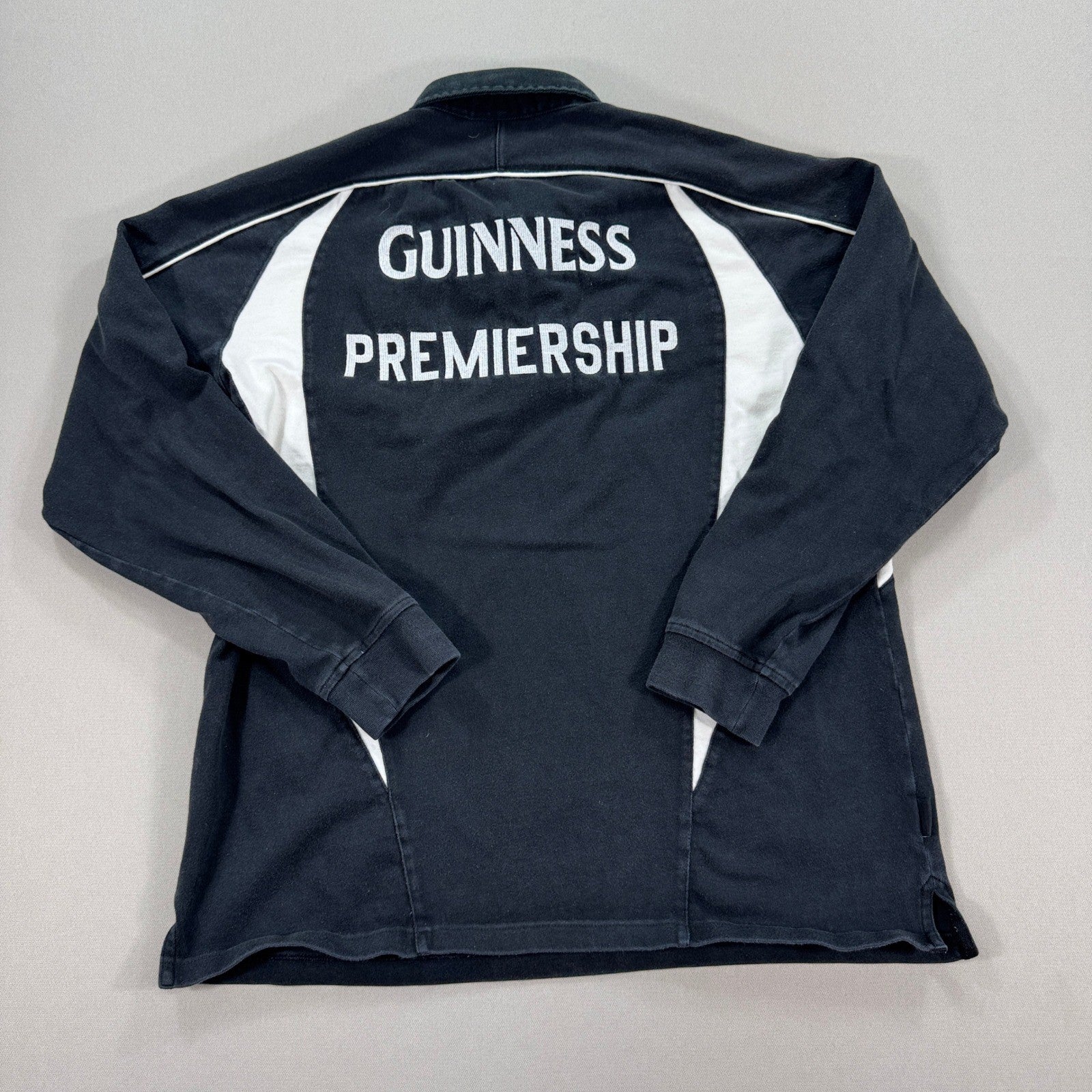 Guinness Premiership Rugby Shirt Men's Large Black Long Sleeve Cotton Traders