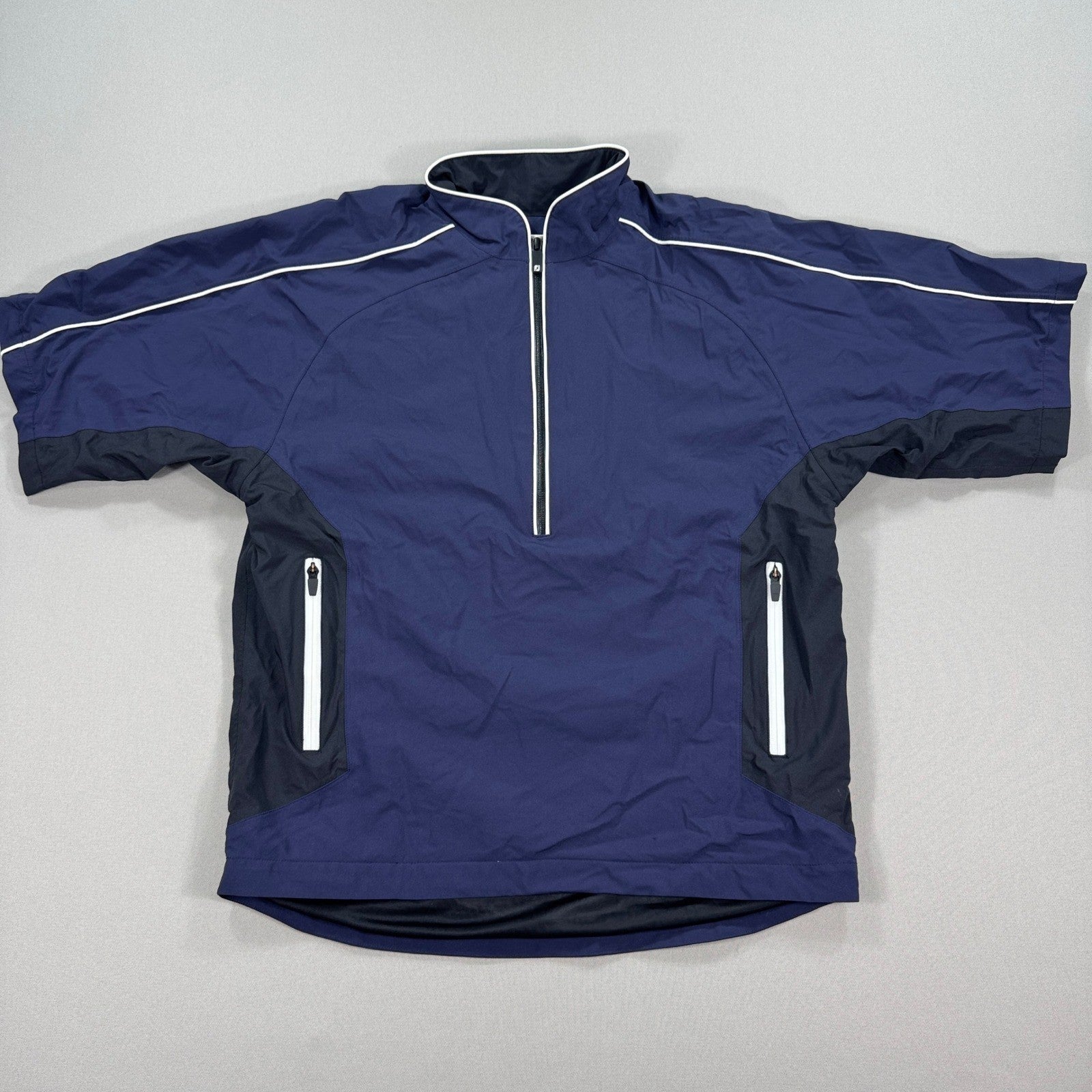 FootJoy DryJoys Tour Collection Short Sleeve Jacket mens M Blue 1/2 Zip