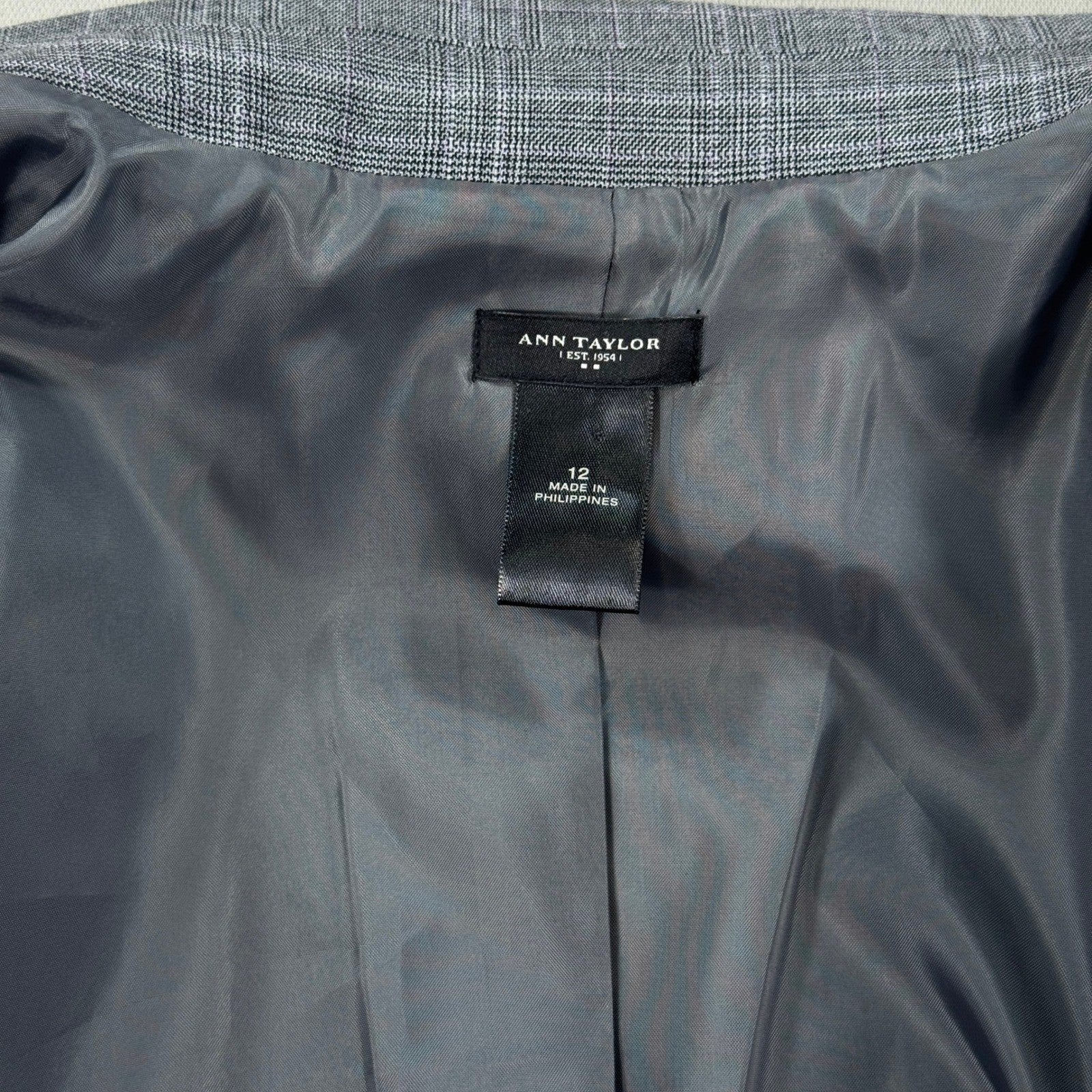 Ann Taylor Blazer Womens Size 12 Gray Plaid Career Office Business Casual