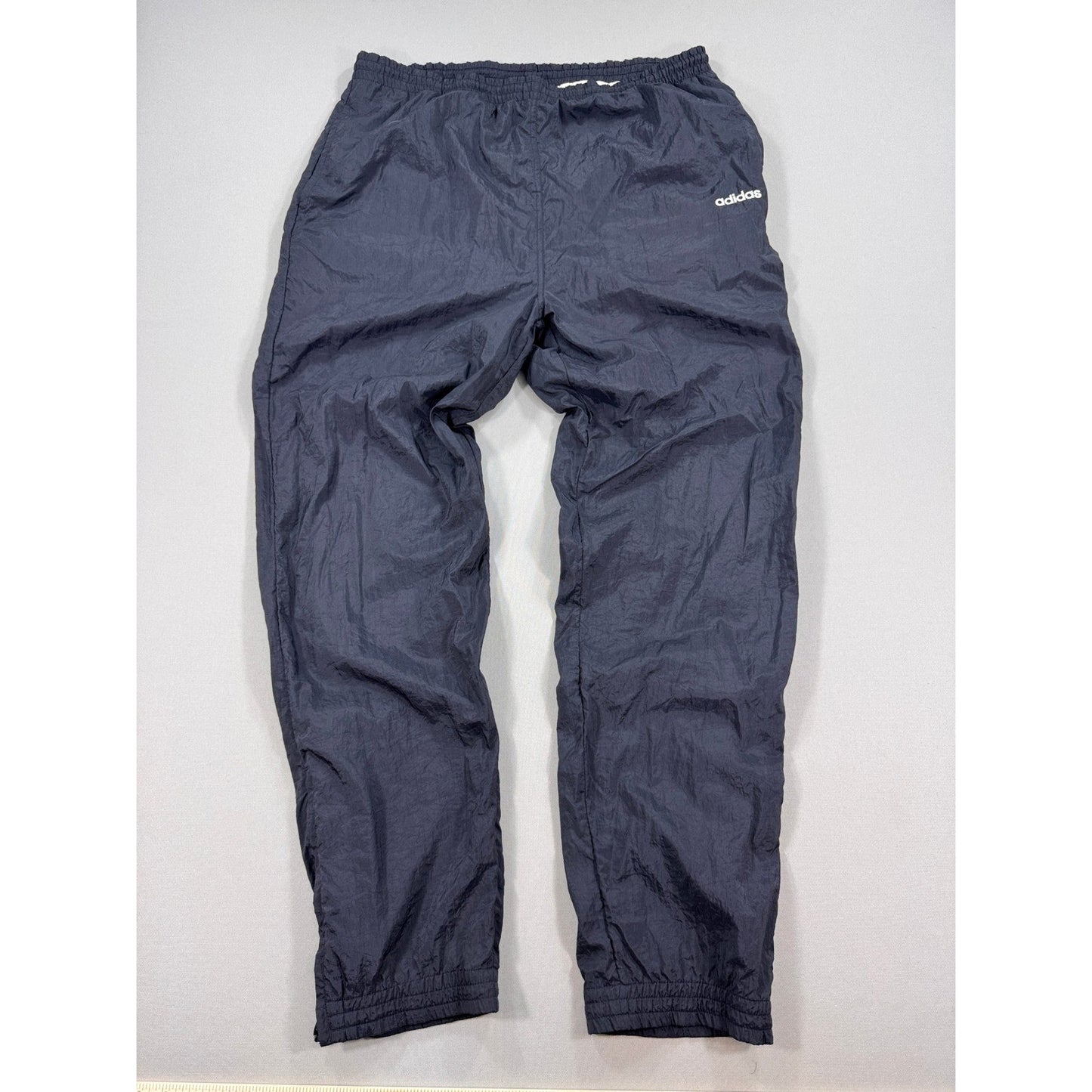 Vintage Adidas Track Pants Mens XL Black Nylon Ankle Zip Drawstrings Windbreaker