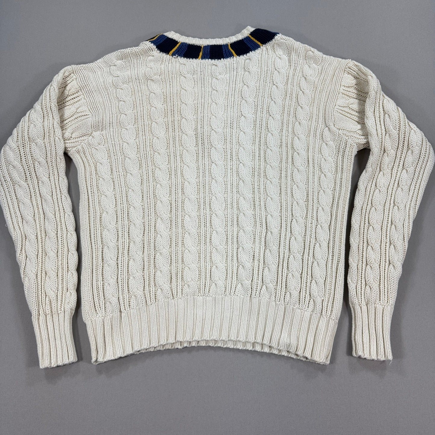 VTG Polo Ralph Lauren Cable Knit Cricket Sweater Cream Blue Yellow Trim mens XL