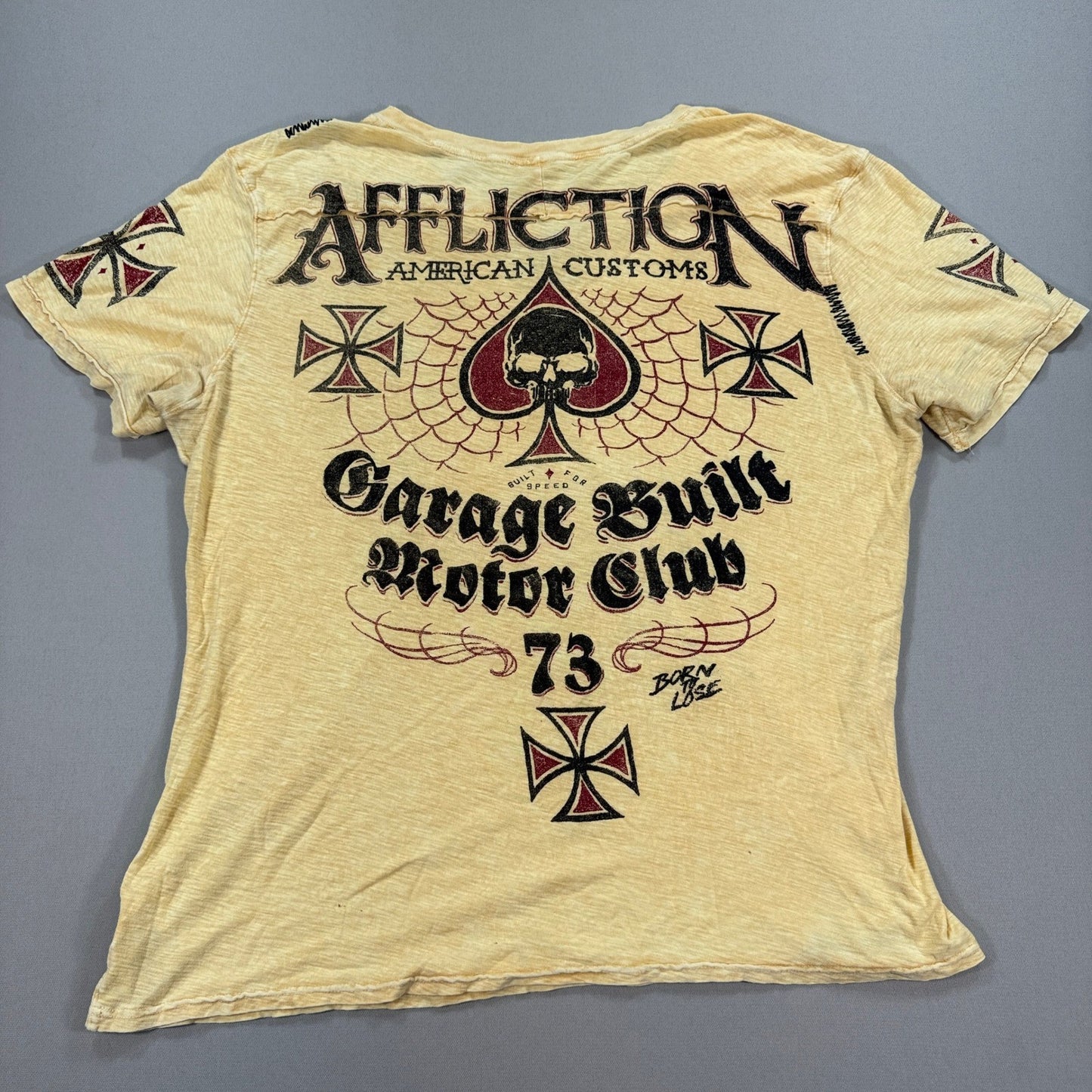 Affliction T Shirt Garage Motor Club Built For Speed Mens 2XL Spade Thrashed