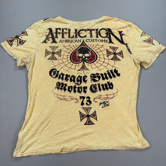Affliction T Shirt Garage Motor Club Built For Speed Mens 2XL Spade Thrashed