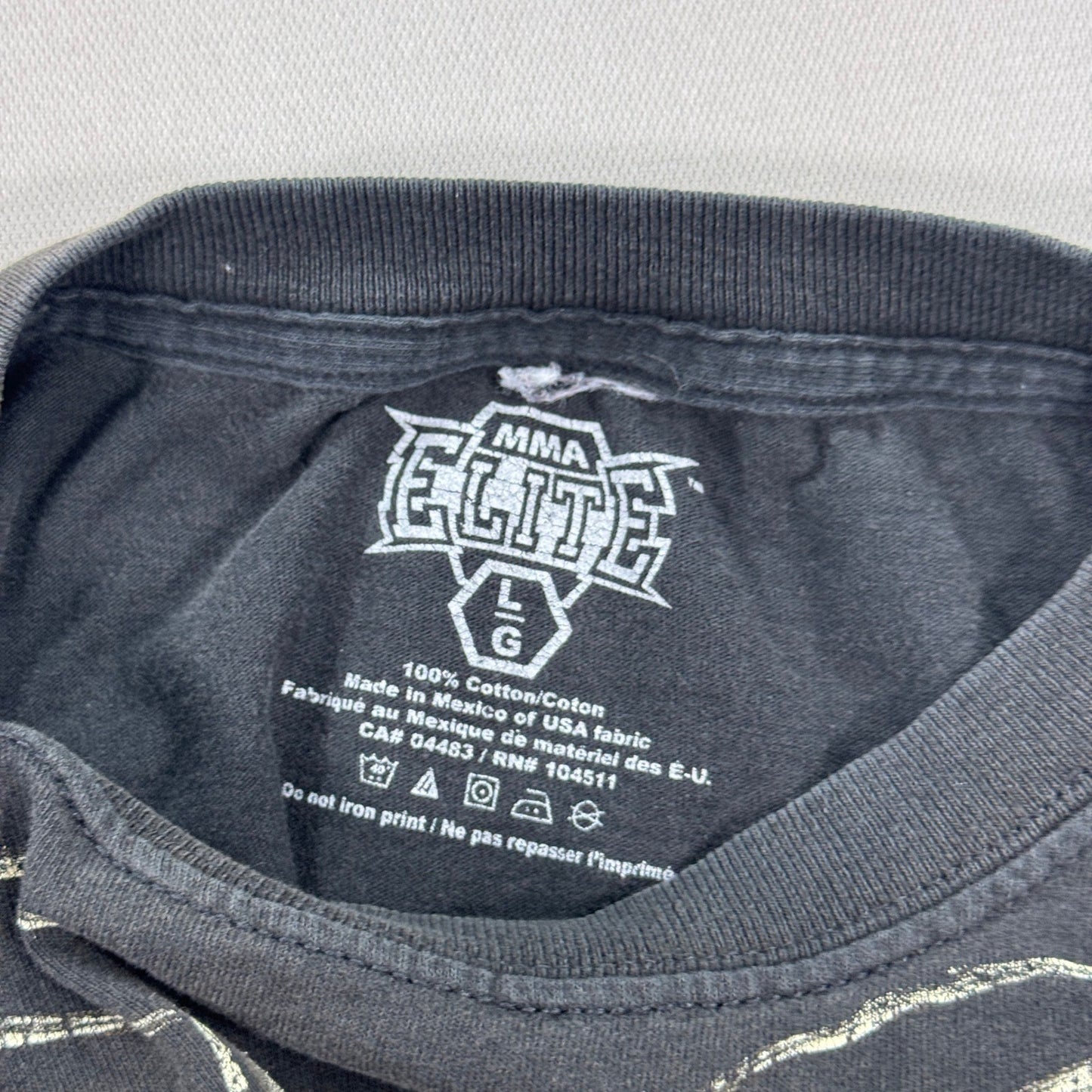 MMA Elite T-Shirt mens Large Black Graphic Skull Skeleton Grunge Distressed