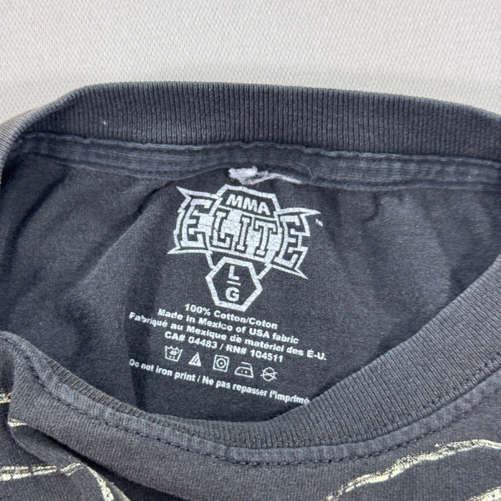 MMA Elite T-Shirt mens Large Black Graphic Skull Skeleton Grunge Distressed