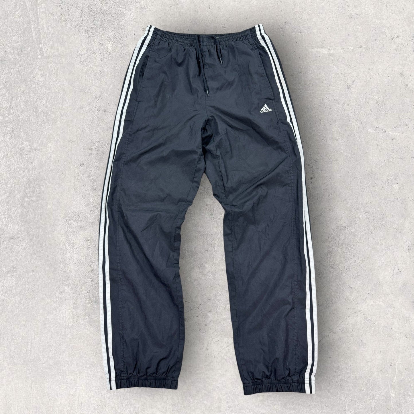 Vintage Adidas Track Pants Mens Small Black Ankle Zipped Drawstrings Trefoil Y2K