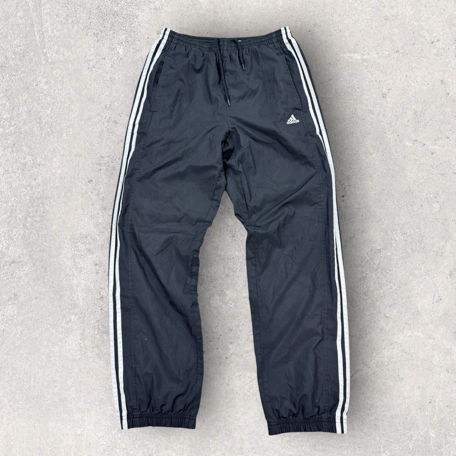 Vintage Adidas Track Pants Mens Small Black Ankle Zipped Drawstrings Trefoil Y2K