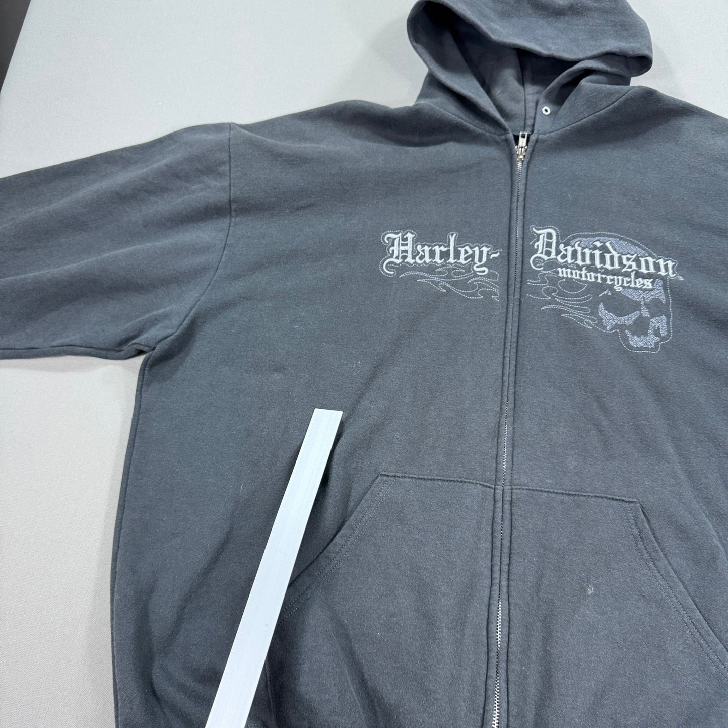 Y2K Harley Davidson Sweatshirt Daytona Skull Graphic Mens 2XL Zip Up Hoodie