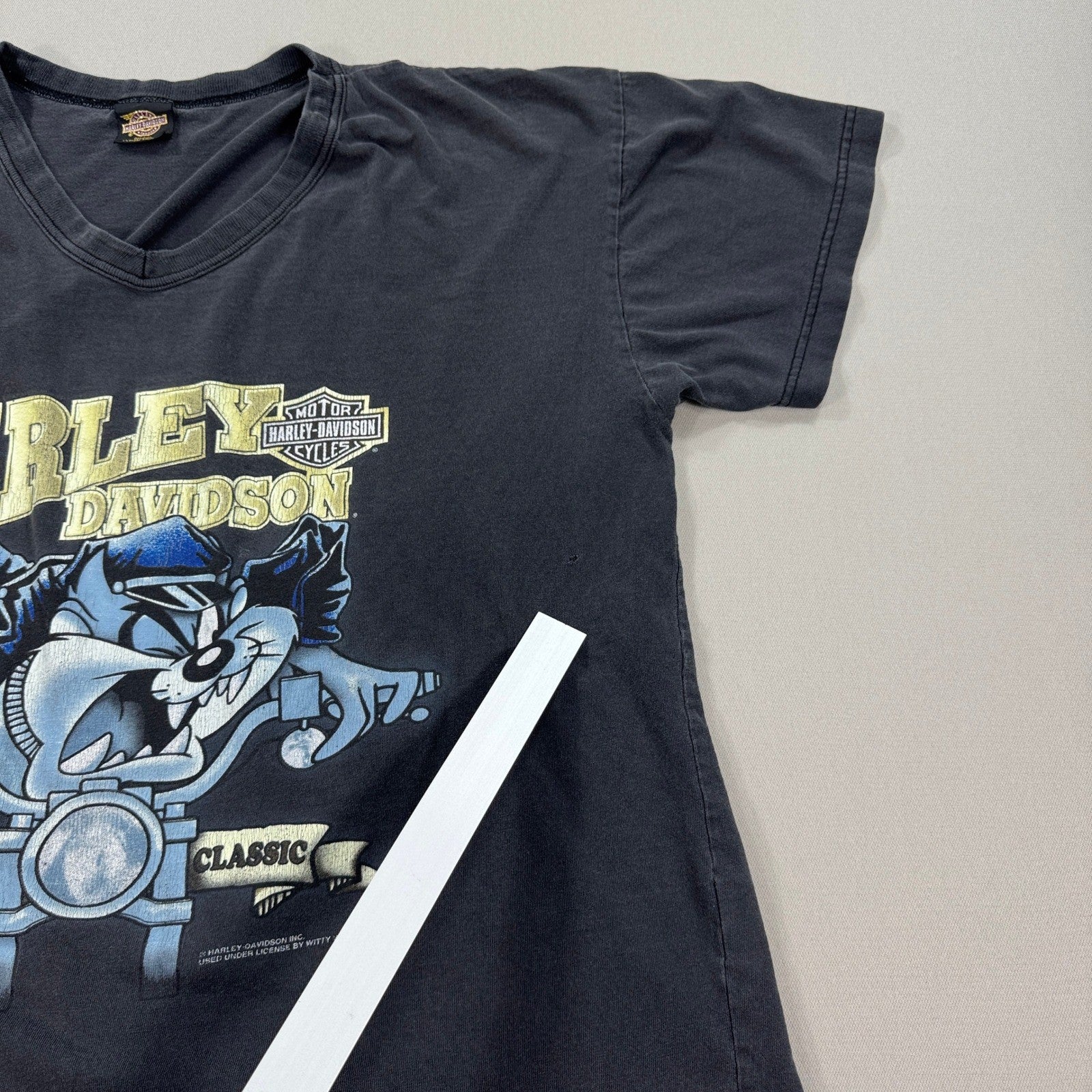 Vintage 90s Harley Davidson Taz T-Shirt Looney Tunes Graphic Print Mens XL Black