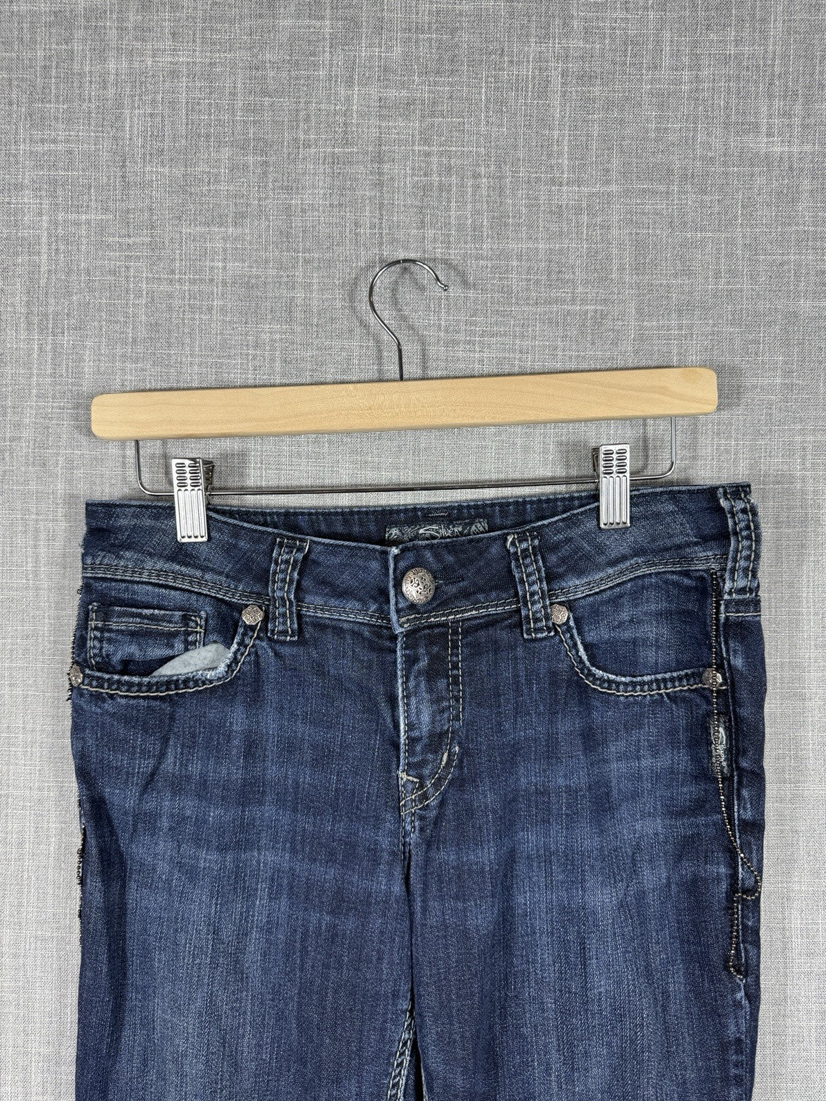 Silver Jeans Suki Slim Beaded Y2K Blue Distressed Womens 27x31