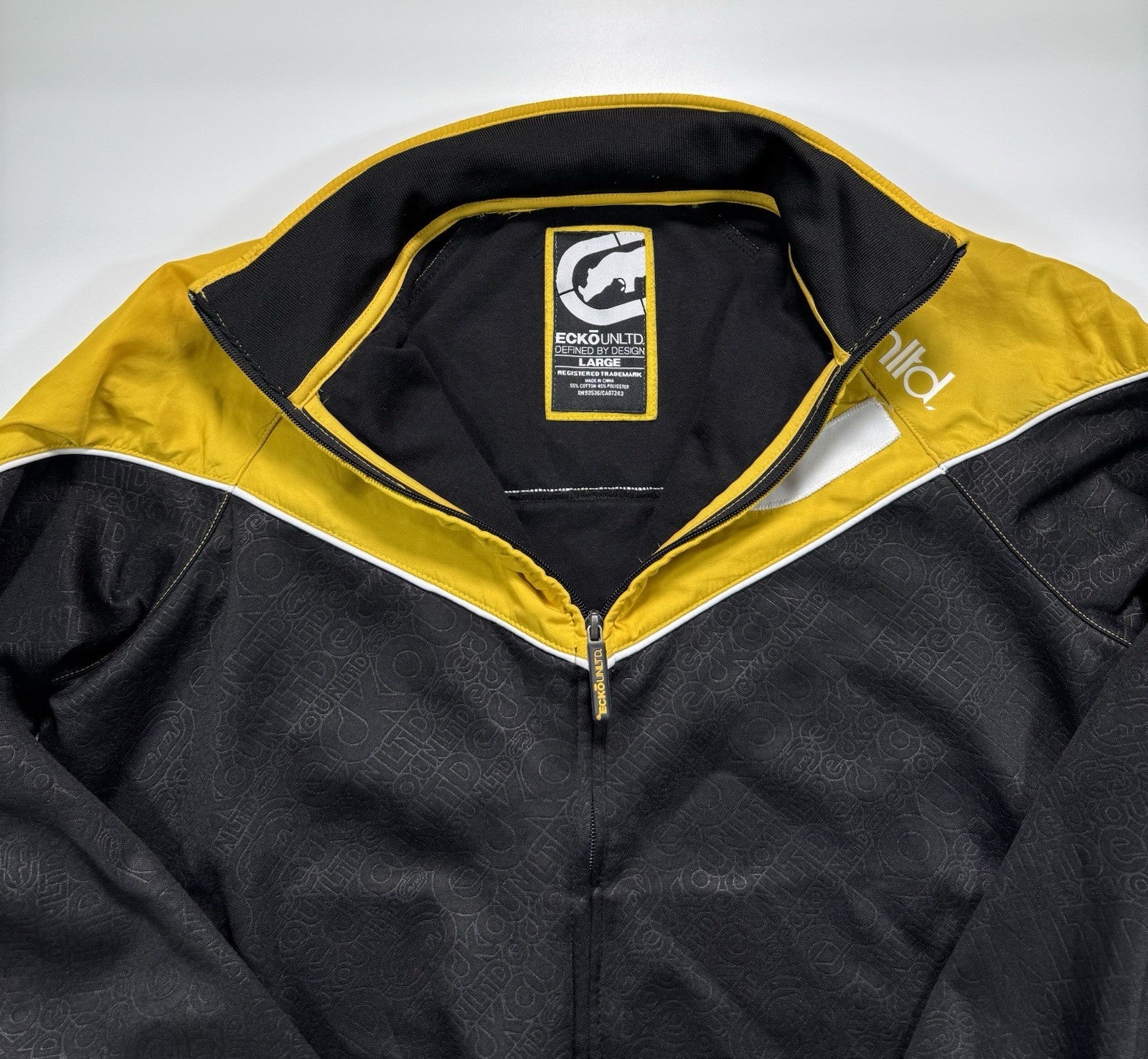 Ecko Unltd Full Zip Jacket Y2K Size Medium Utility Hood In Collar Graphic Print