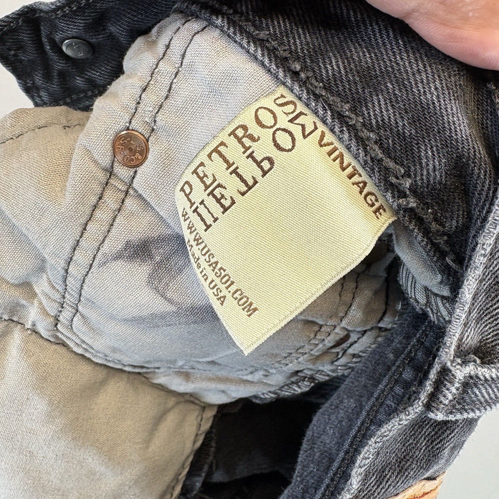 Vintage Petros Levis 501 Denim Shorts Black Distressed Womens 31x32 Made In USA