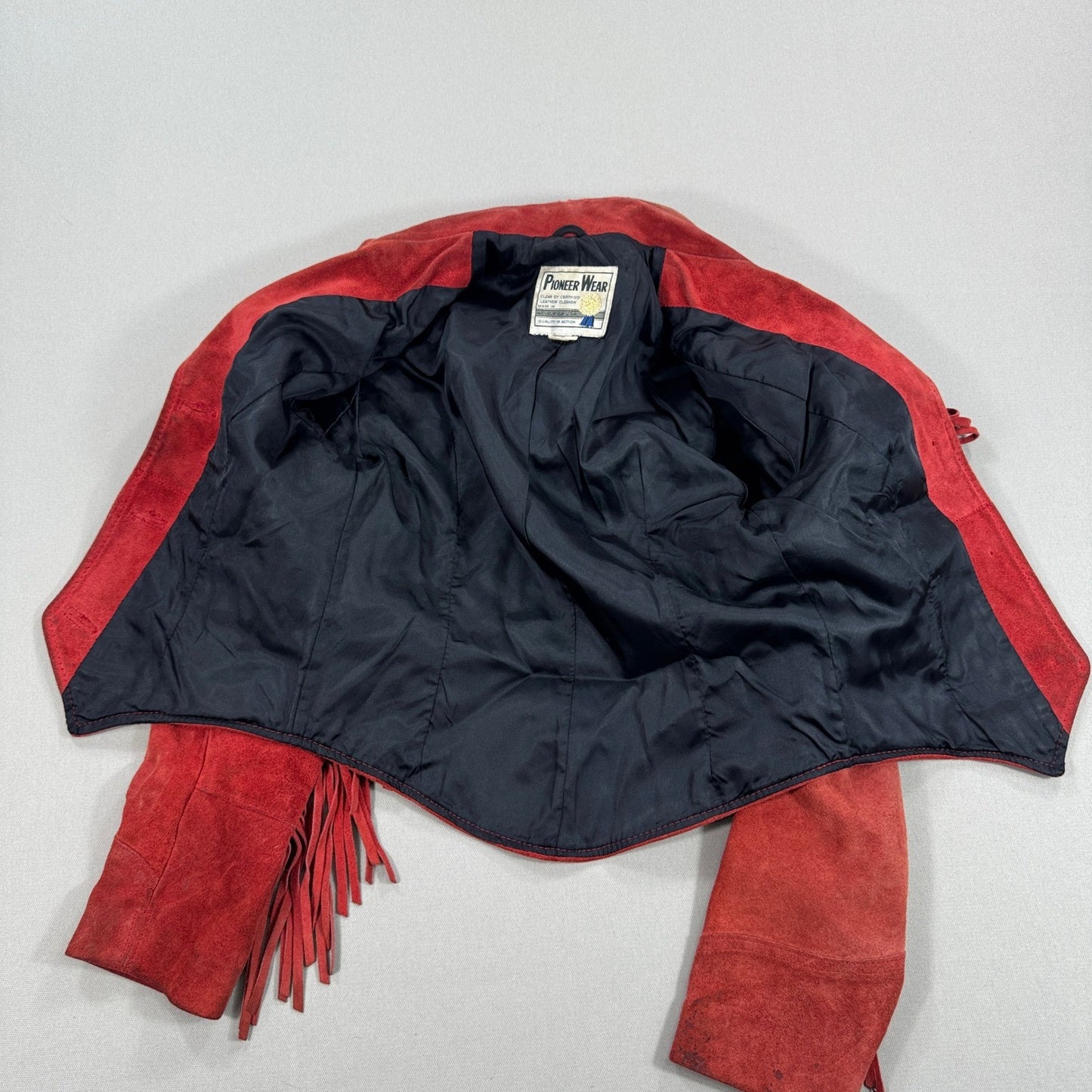 Vintage Pioneer Wear Suede Fringe Jacket Womens Sz 8 Red Cropped Western 70s/80s