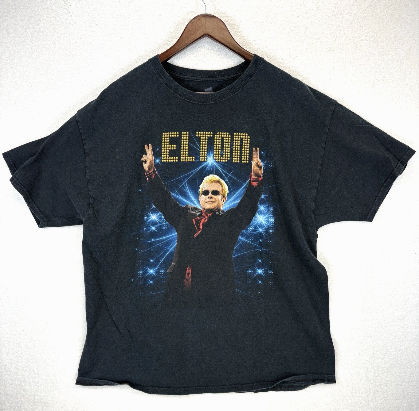 Elton John 2011 Rocket Man Tour T-Shirt Hanes Black Heavy Mens XL